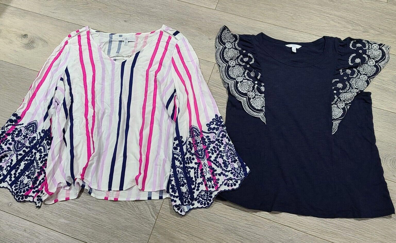 Designer Womens Tops Lot Large Embroidered Bell Sleeves Flutter Size L / US 10 / IT 46 - 2 Thumbnail