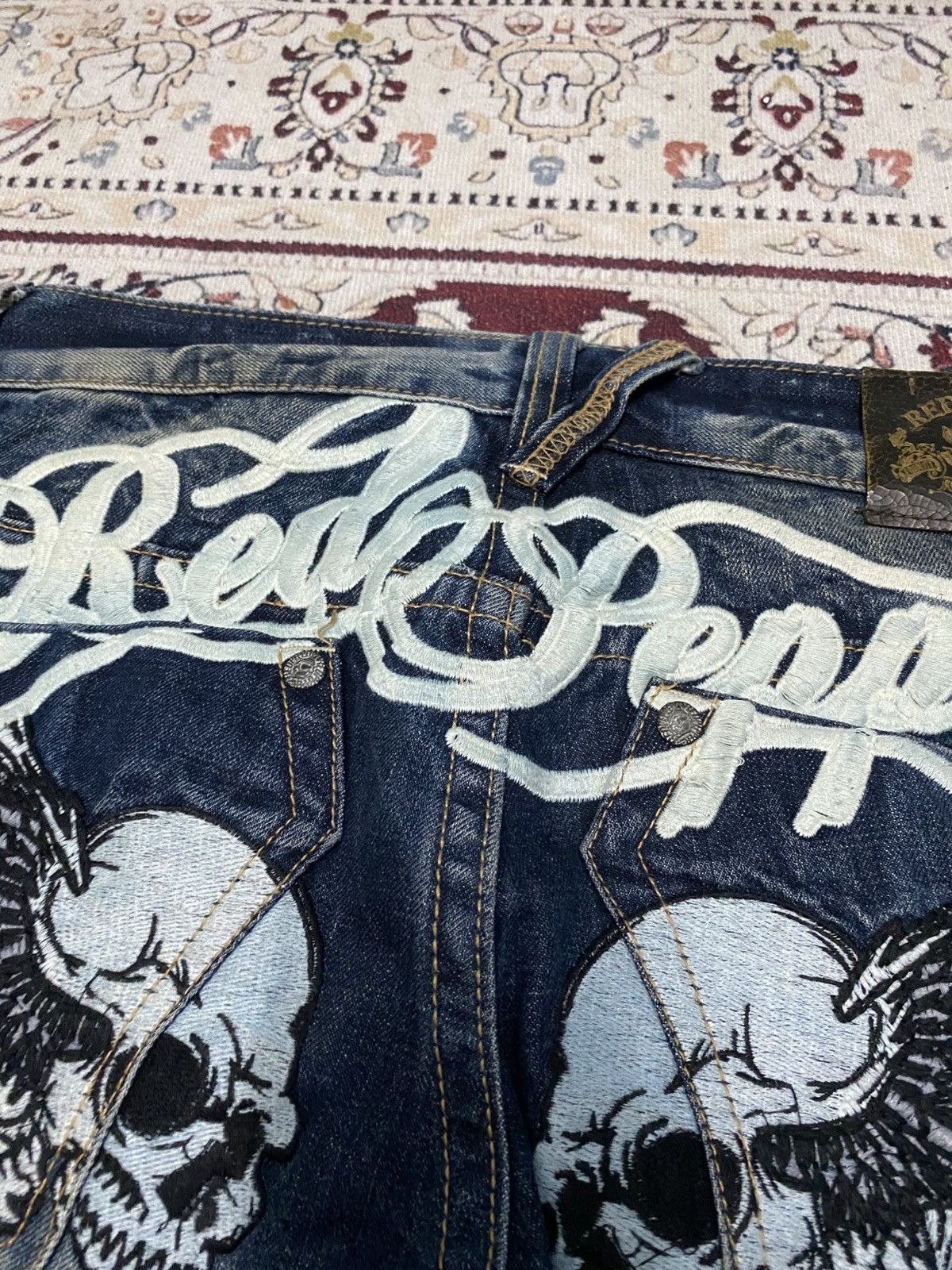 Japanese Brand Red peppers skulls x designer flare jeans Size US 32 / EU 48 - 19 Thumbnail