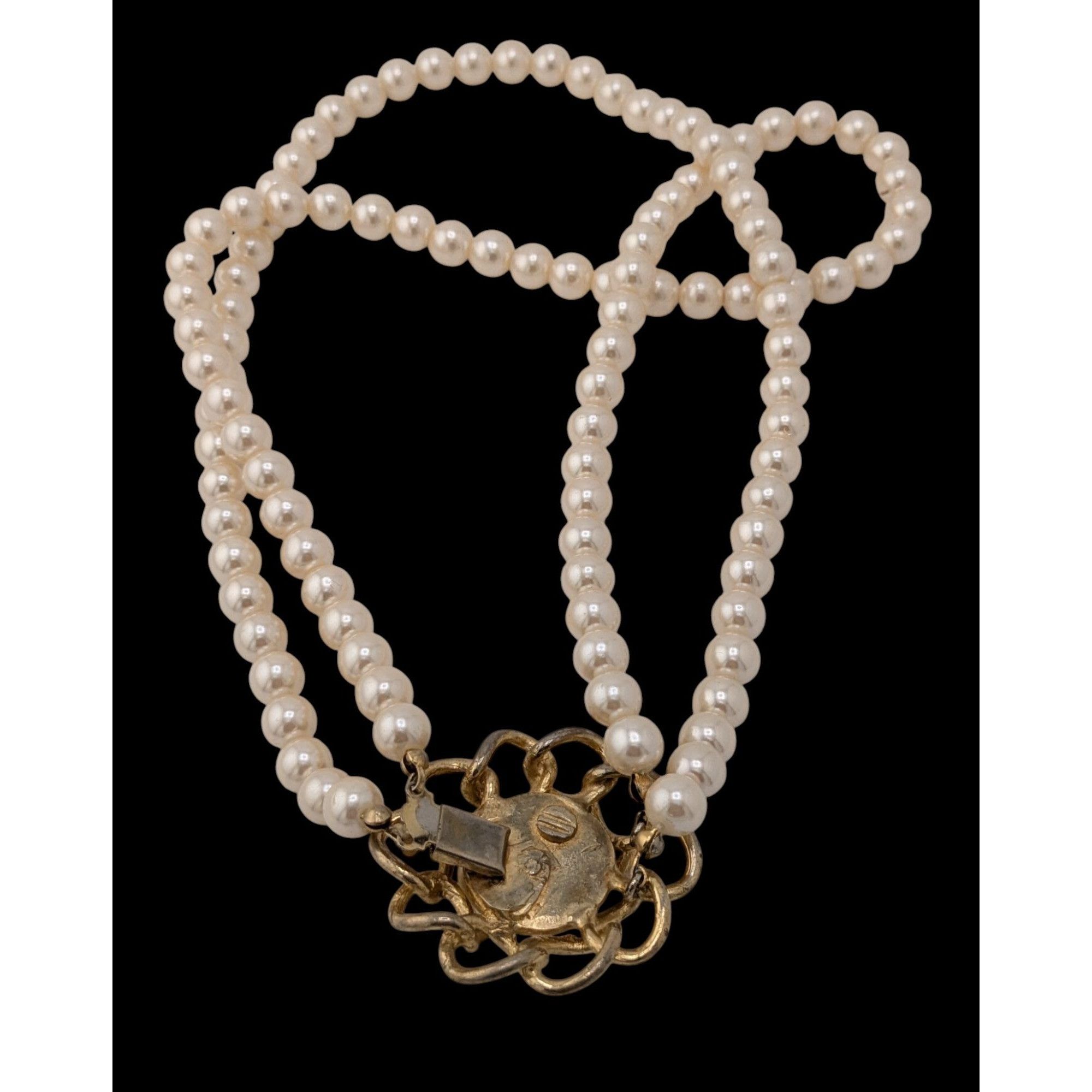 Other Vintage Midcentury Glam Double Strand Faux Pearl Necklace Wi Size ONE SIZE - 3 Thumbnail