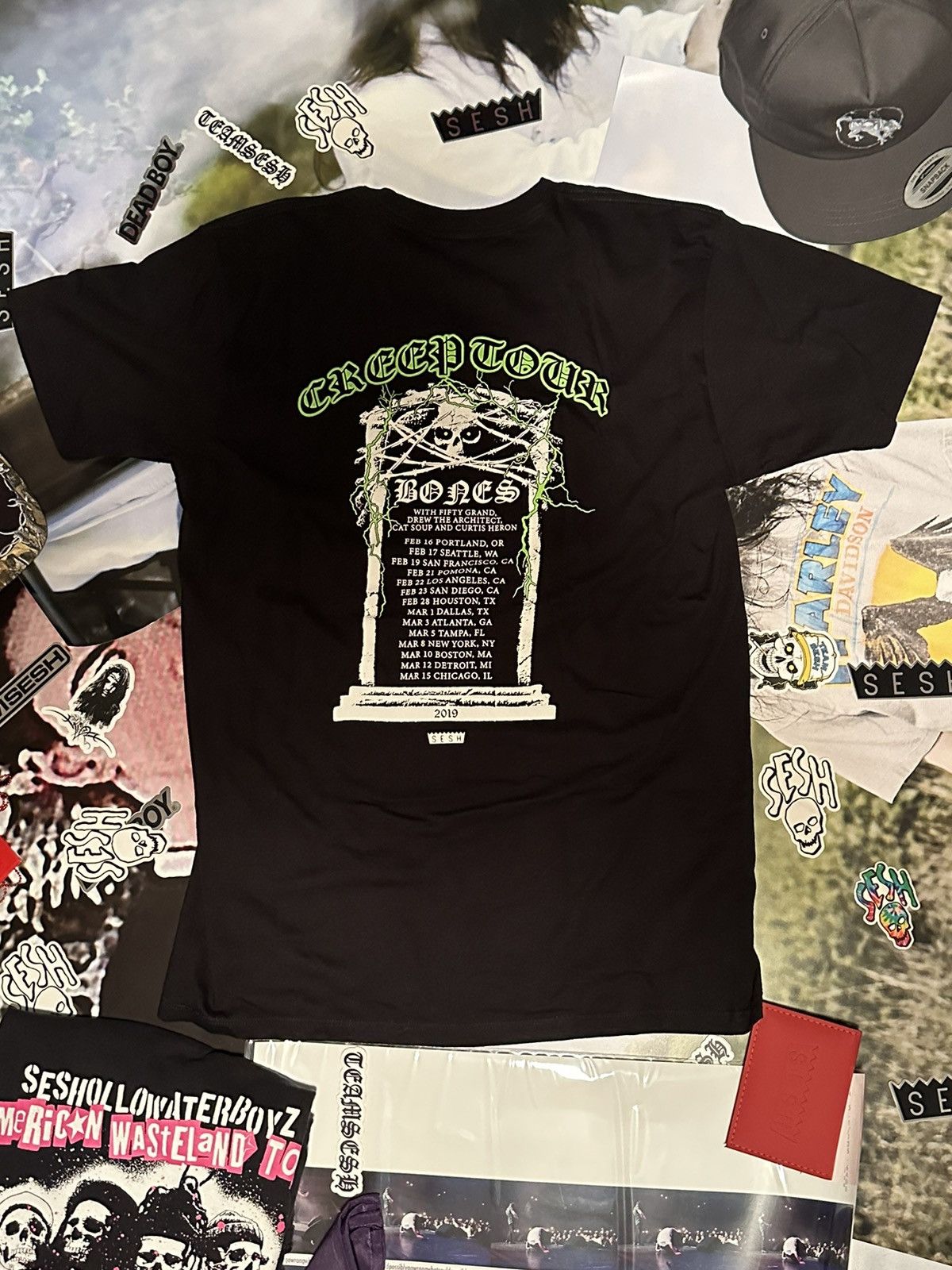 image of Bones x Team Sesh 2019 Creep Tour T-Shirt in Black, Men's (Size Medium)