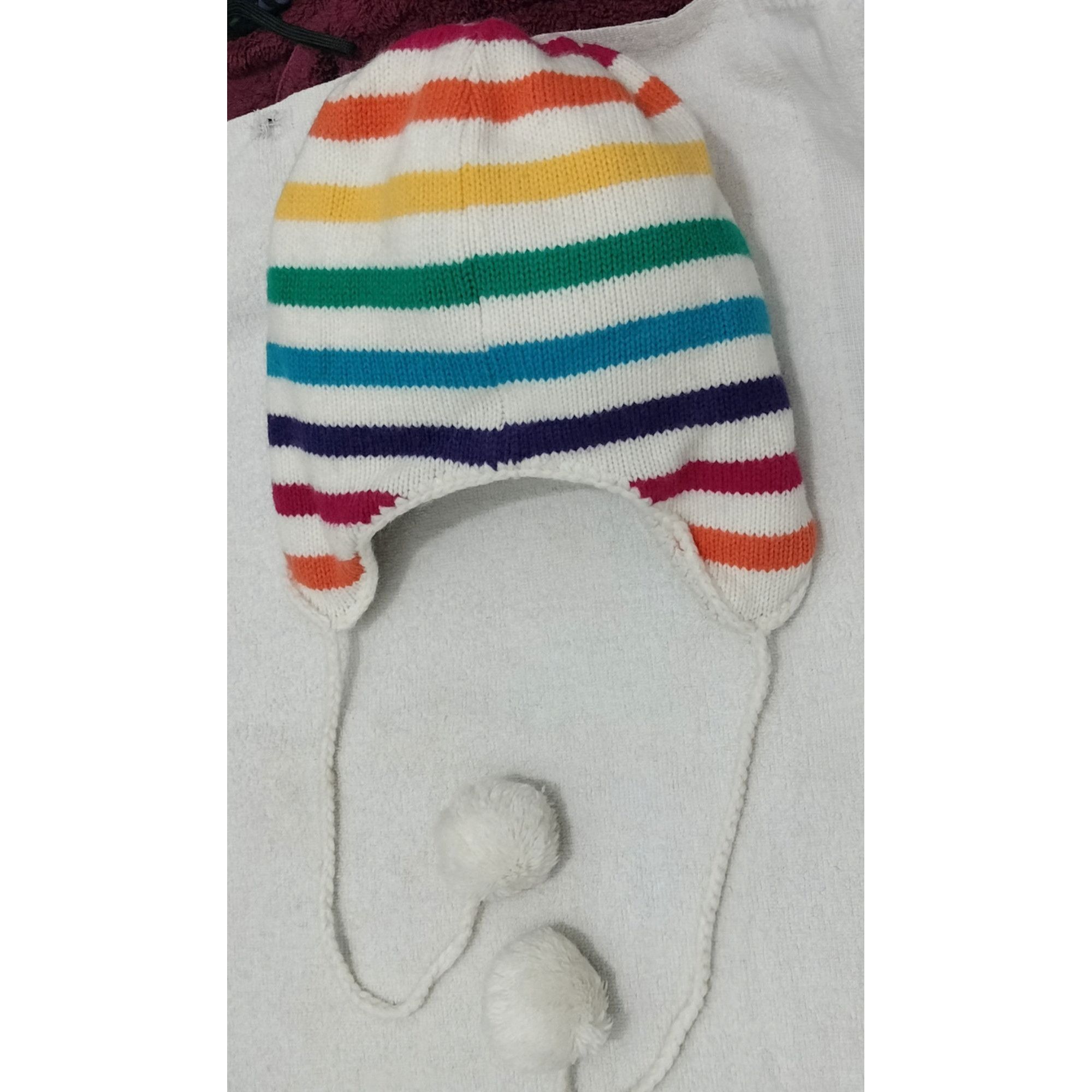 Aeropostale Aeropostale Rainbow Striped Ear Flap Pom Pom Knit Hat Sherpa Size ONE SIZE - 18 Thumbnail