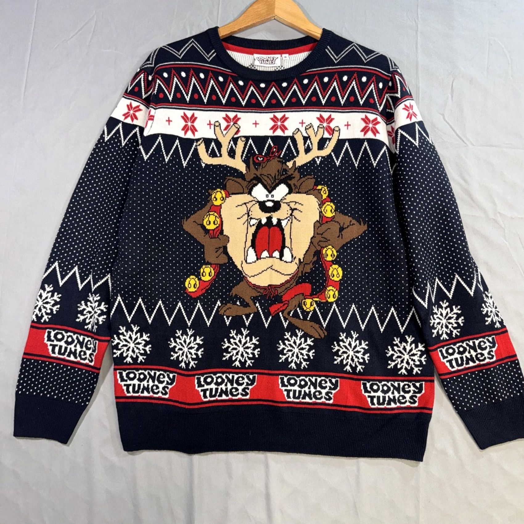 Vintage Looney Tunes Sweater Mens XL Blue Tasmanian Devil Ugly Christmas Knit Pullover Size US XL / EU 56 / 4 - 2 Thumbnail