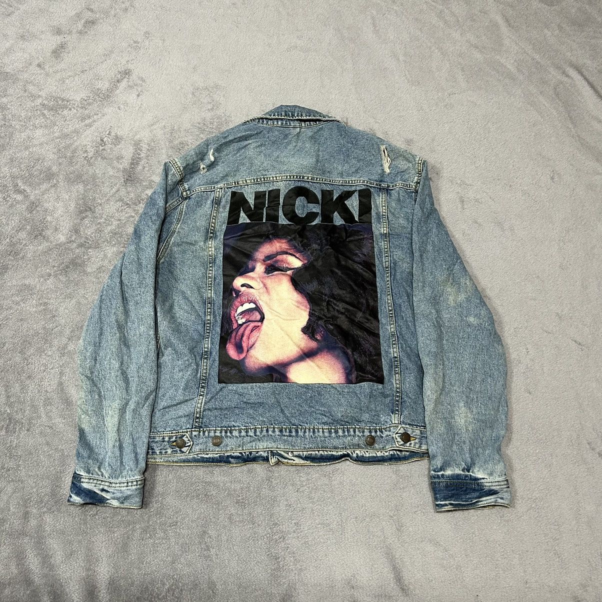 Band Tees H M Streetwear Nicki minaj x H M blue denim jacket big logo print Grailed