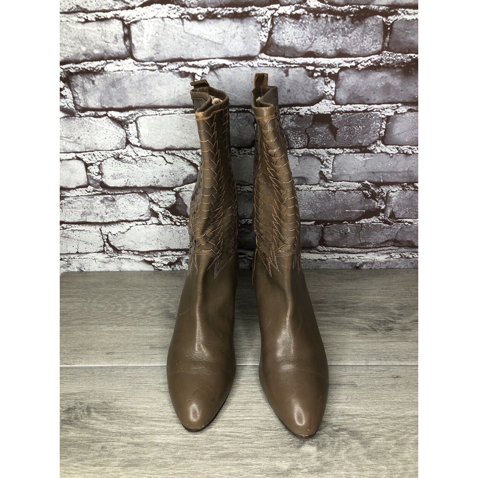 Frye Frye Vintage Taupe Leather Woven Weaves Heel Western Boots W Size US 5.5 / IT 35.5 - 19 Thumbnail