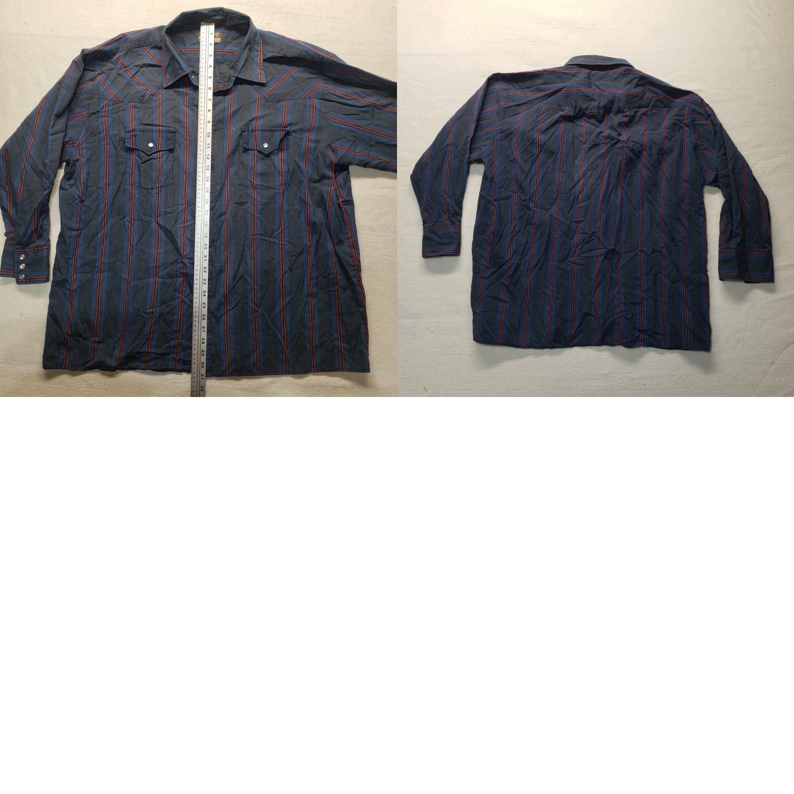 Vintage VINTAGE Plainsman Shirt Black 2X Men Striped Western Pearl Snap Knit Polyester 18-18.5 Easy Care Pockets Size US XXL / EU 58 / 5 - 8 Thumbnail