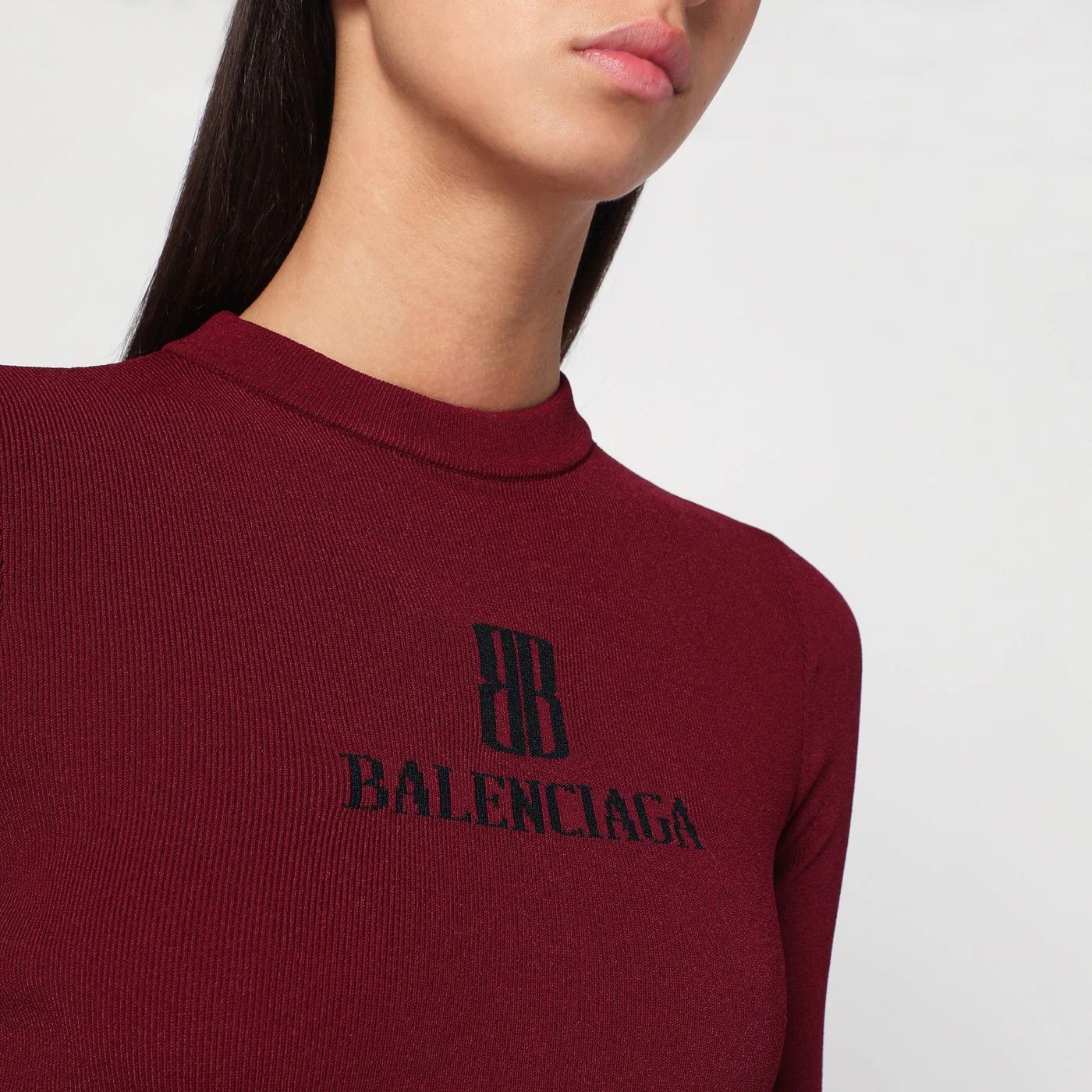 Balenciaga o1d2blof0426 Ribbed BB Sweater in Burgundy Size M / US 6-8 / IT 42-44 - 4 Thumbnail