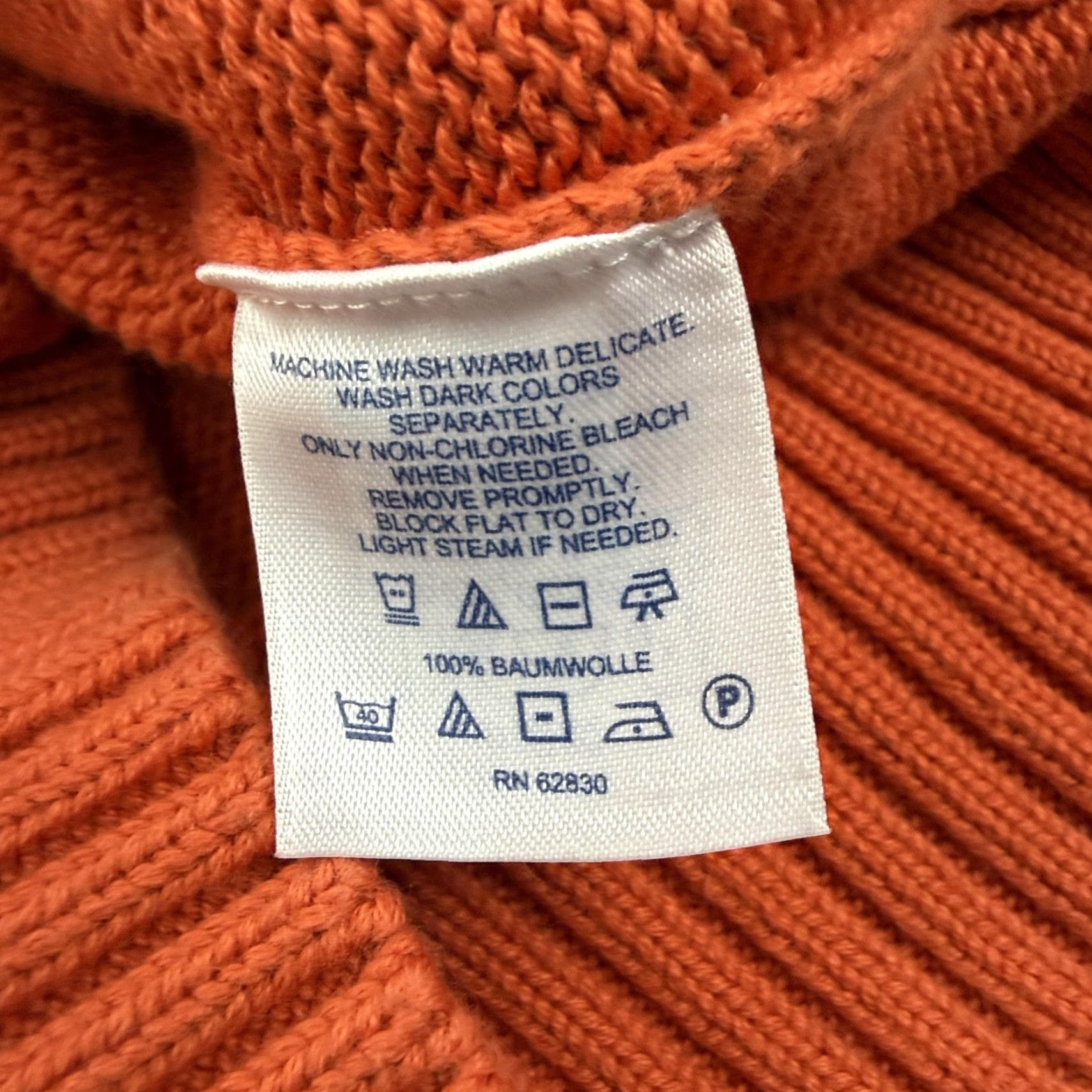 Lands' End Lands' End Mens Small Orange Cotton Crewneck Knit Pullover Raglan Ribbed Sweater Size US S / EU 44-46 / 1 - 5 Thumbnail
