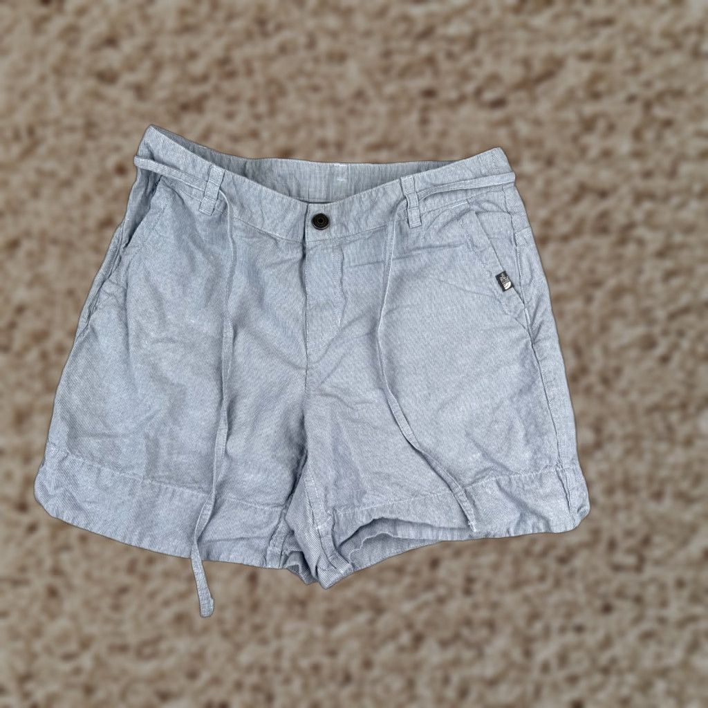 The North Face The North Face Shorts Women 8 Blue White Stripe Drawstring Linen Cotton Blend 6" Casual Activewear Travel Regular Womens Size 30" / US 8 / IT 44 - 1 Thumbnail