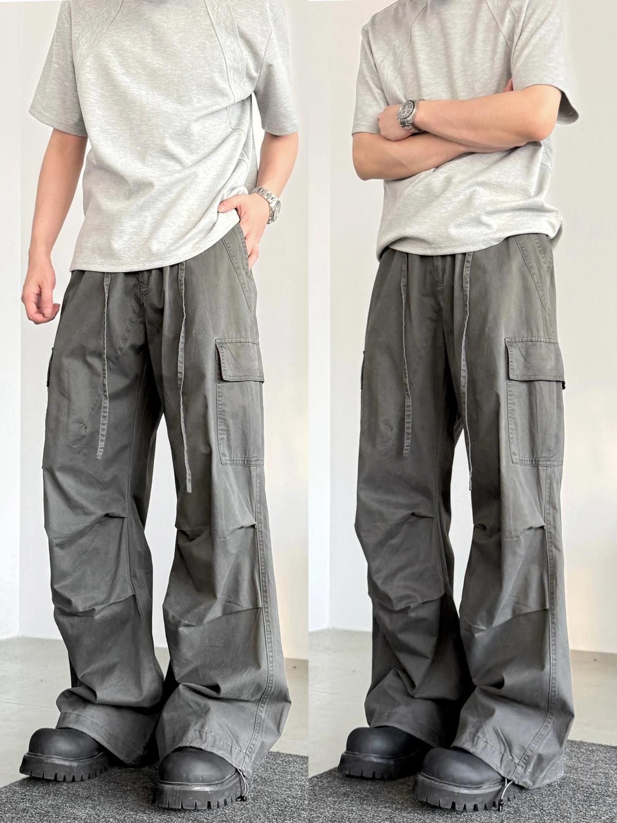 Other Stacked Flared Gray Loose Fit Pants, Wide Leg Utility Pants Size US 32 / EU 48 - 5 Thumbnail