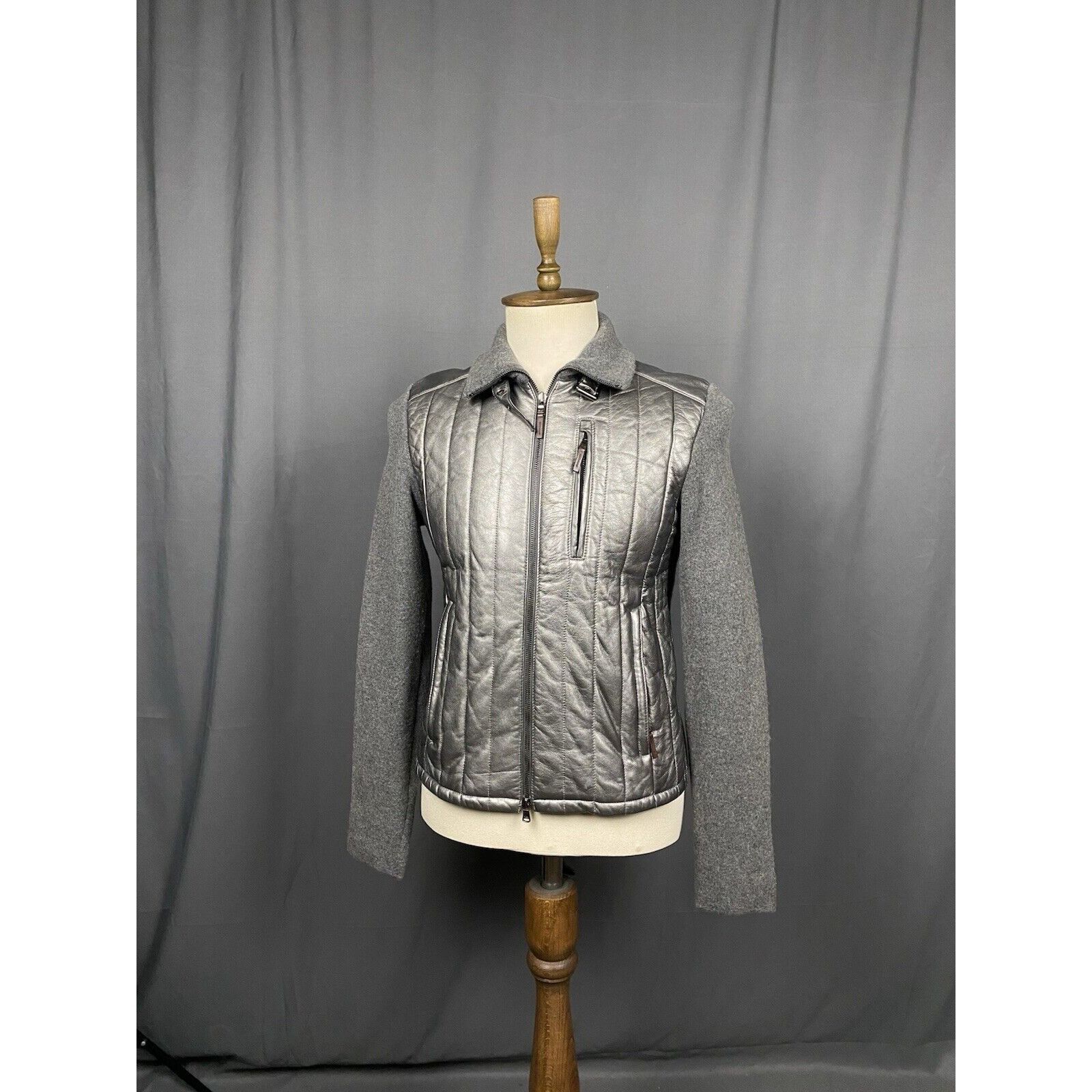 Ralph Lauren Ralph Lauren Men's Mettalic Gray Quilted Leather Wool Jacket Size US S / EU 44-46 / 1 - 2 Thumbnail