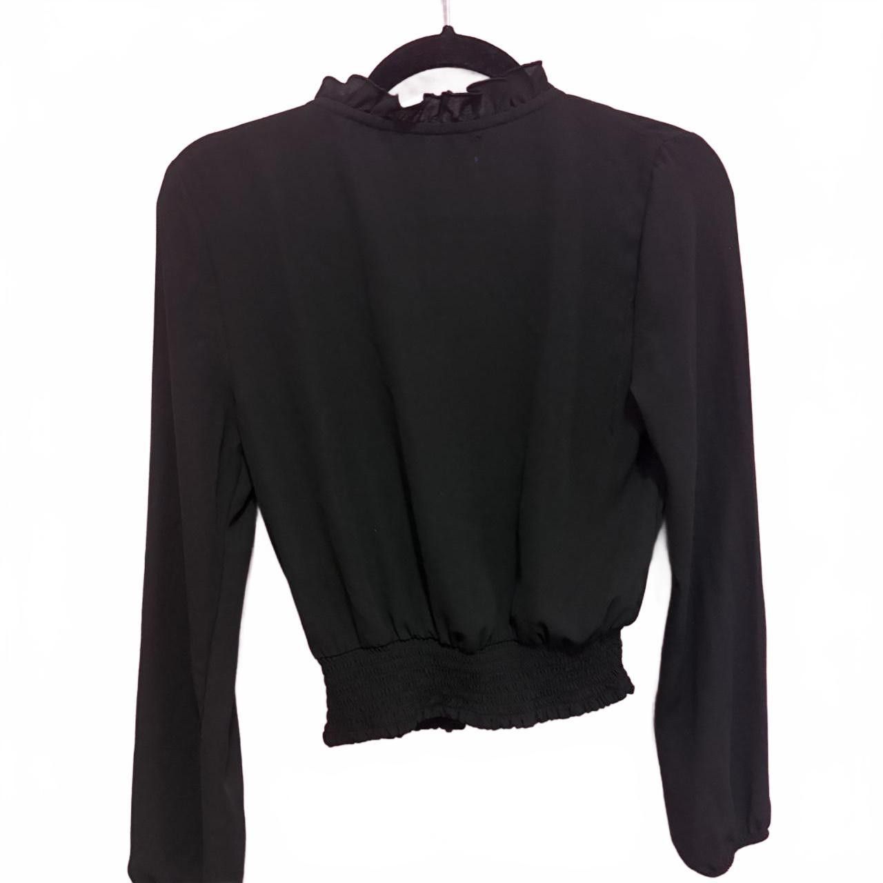 Designer Elegant Black Long Sleeve Blouse with Floral Embroidery Size S / US 4 / IT 40 - 2 Thumbnail