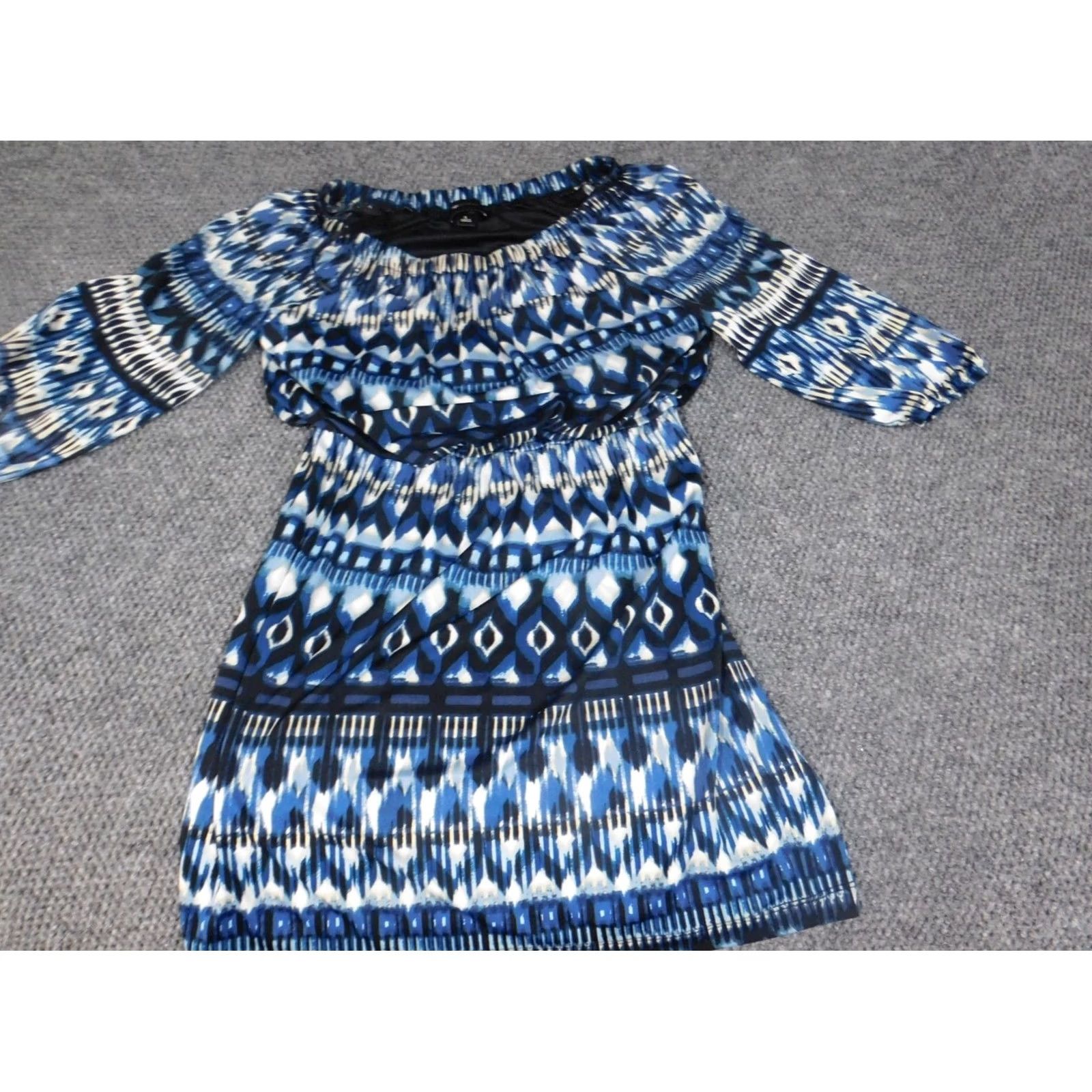 Vintage AB Studio Dress Womens Small Pullover A-Line Long Sleeve Knit Blue Knee Length Raglan Pattern Striped rayon Polyester Stretch Size S / US 4 / IT 40 - 3 Thumbnail
