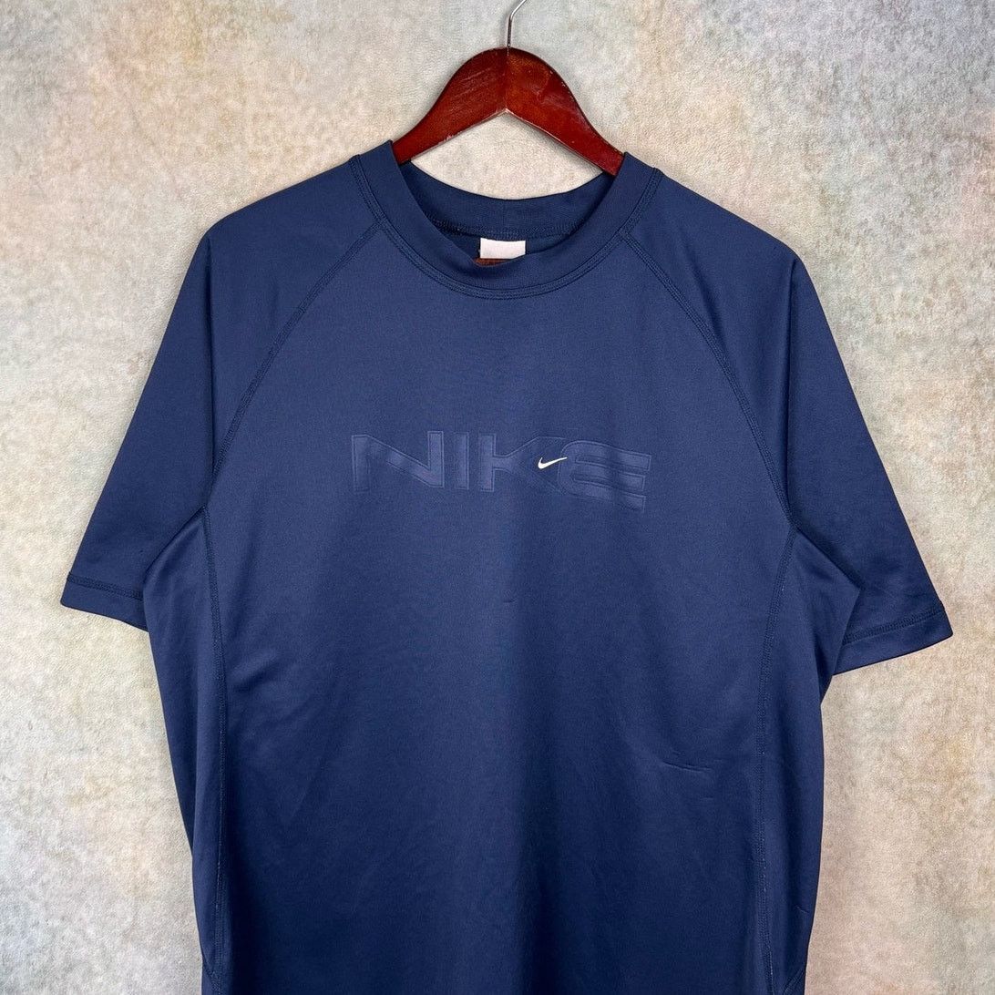 Nike × Vintage VTG Y2K Nike T Shirt Mens Sz L Navy Blue Swoosh Logo Size US L / EU 52-54 / 3 - 1 Thumbnail