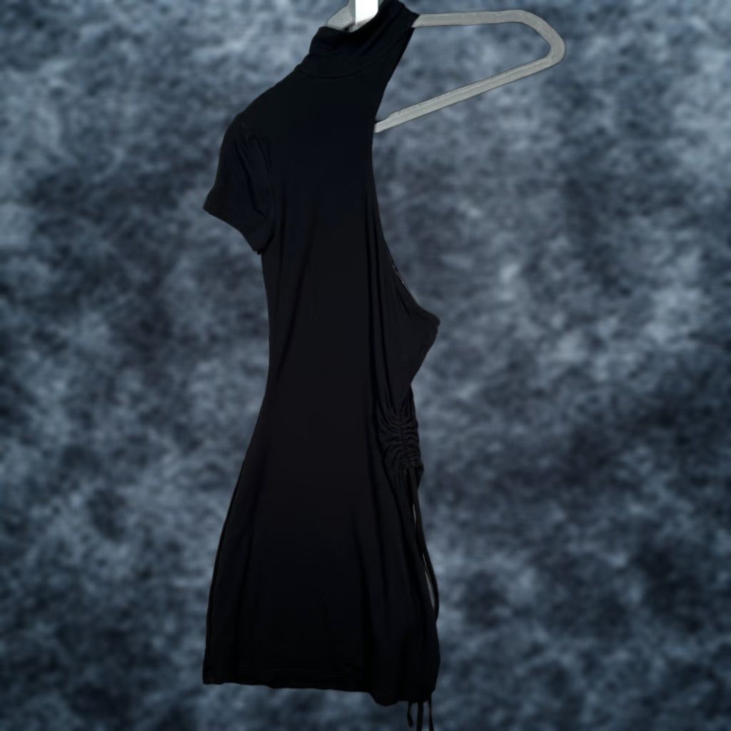 I.AM.GIA Womens Small Black Asymmetrical Mini Dress Bamboo Blend Ruched  Side Mock Neck Short Sleeve Party/Cocktail Summer/Spring - asatuae.com