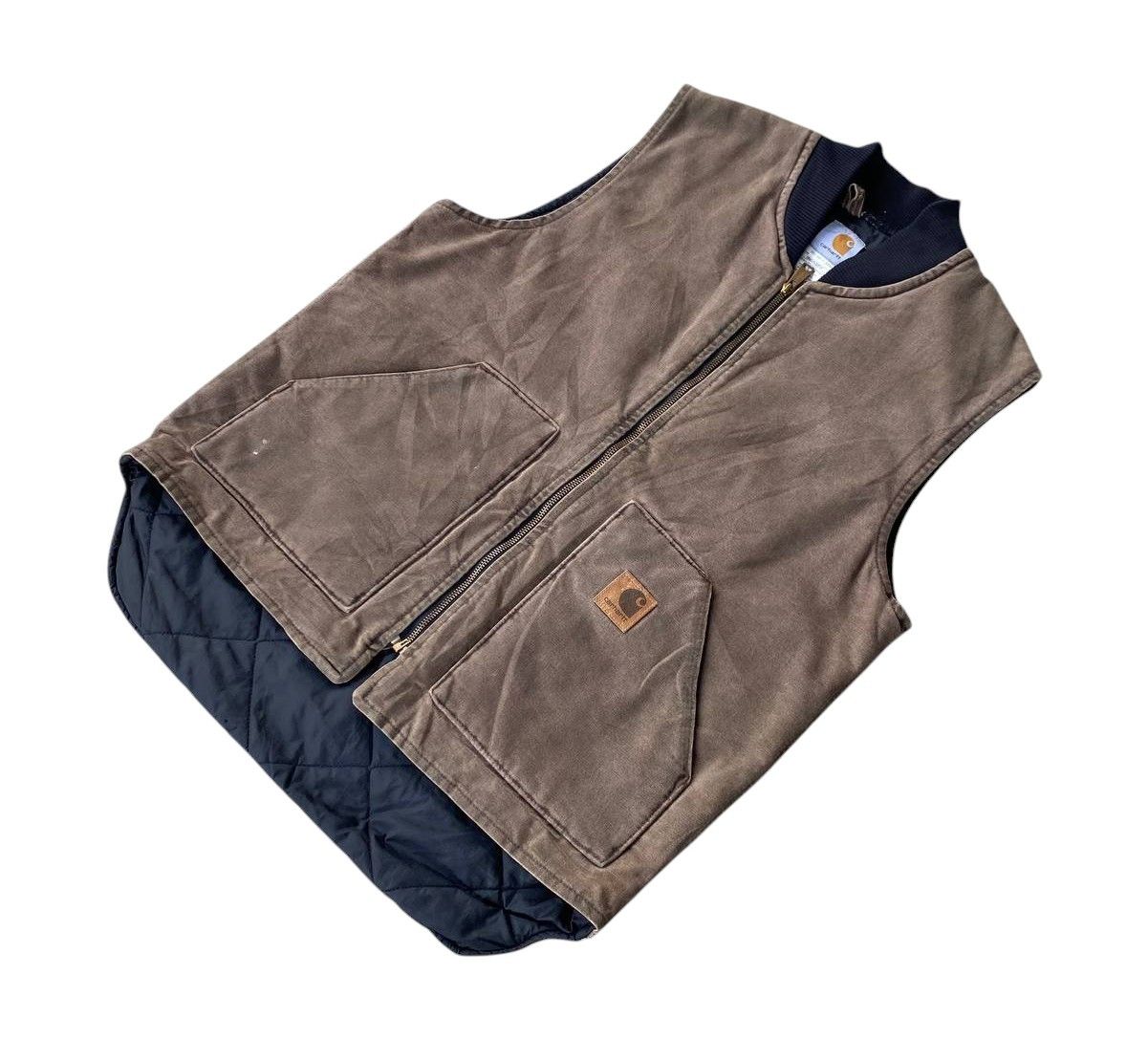 VINTAGE CARHARTT DUCK CANVAS VEST INSULATED FADED BROWN