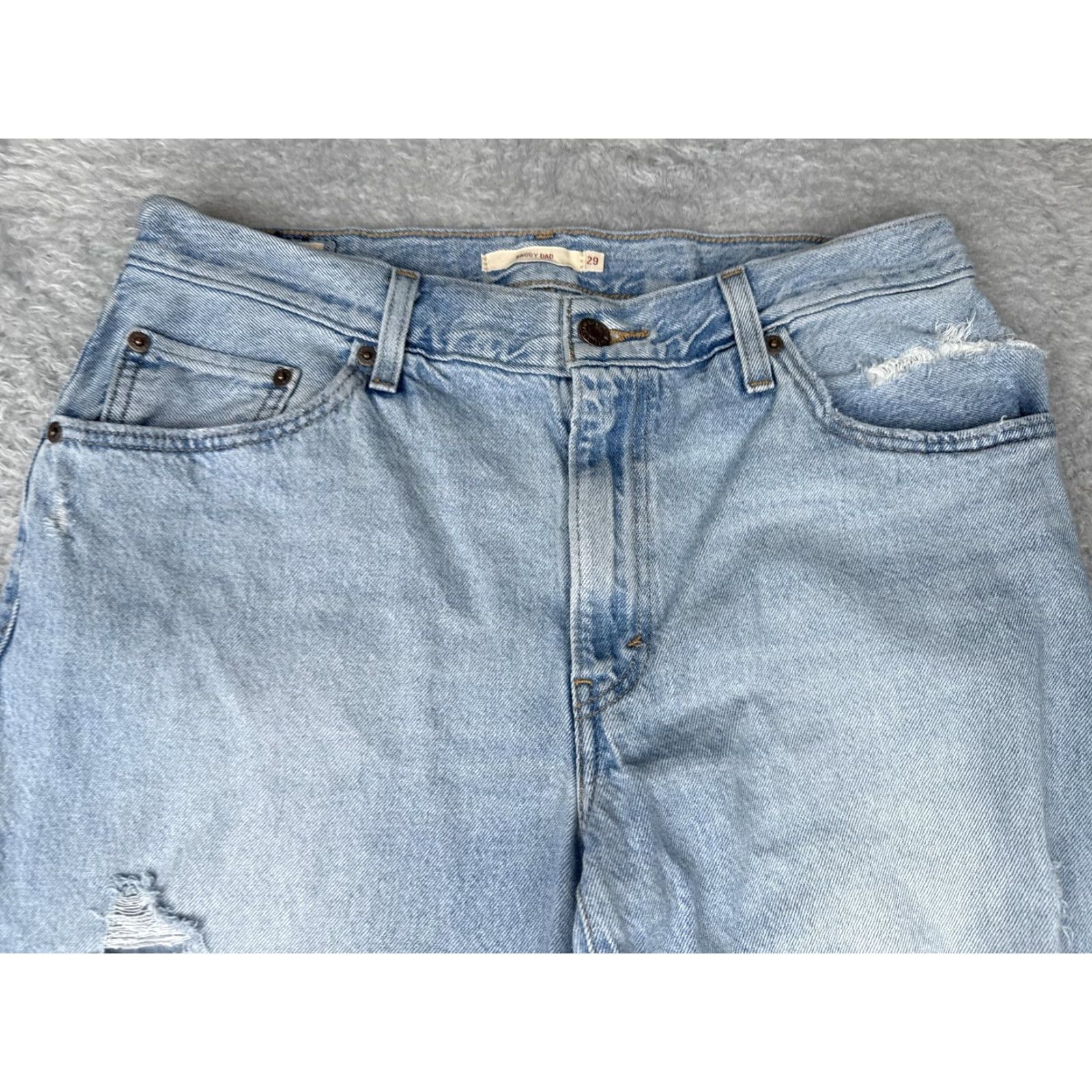 Levi's Levis Premium Jeans Baggy Dad 29x30 Light Wash Blue Distressed Ripped 90s Womens Size 29" - 4 Thumbnail