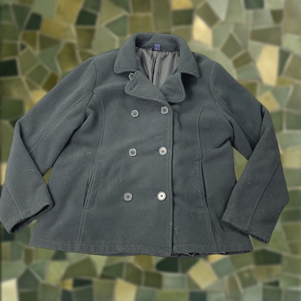 Lands' End Lands' End Pea Coat Womens XL Black Polartec Aircore 200 Fleece Double Breasted Jacket Coat Women Dark Black Winter Fall Lined Pockets Button Womens Size XXL / US 16-18 / IT 52-54 - 1 Thumbnail