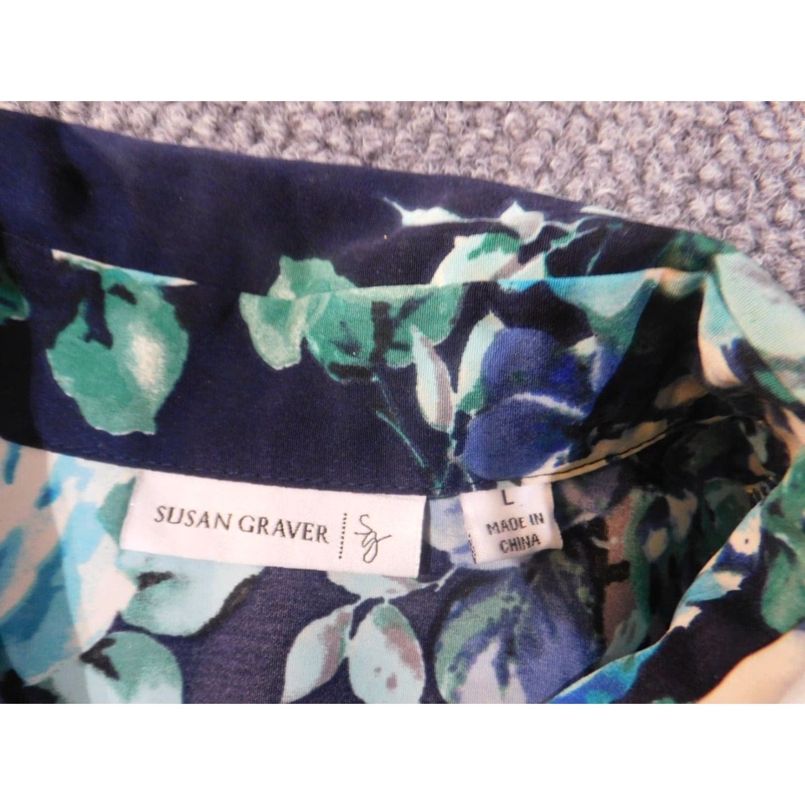 Vintage Susan Graver Button-Up Floral Blue Shirt Womens L Knit Polyester Casual Spring Summer Size L / US 10 / IT 46 - 6 Thumbnail