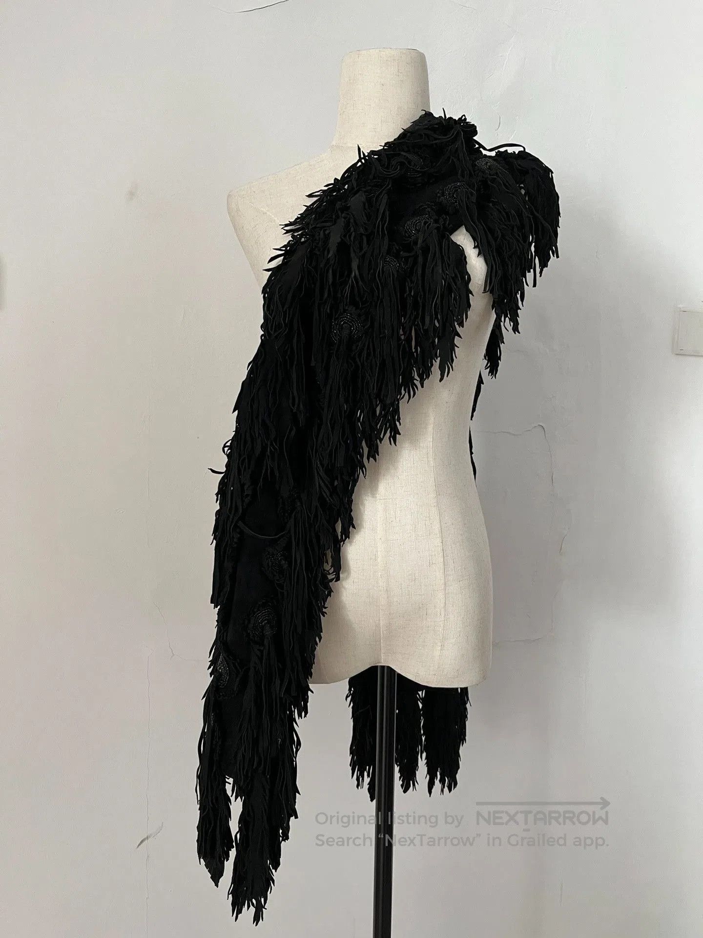 Share Spirit Homme Black Tassel Beaded Scarf. Size ONE SIZE - 2 Thumbnail