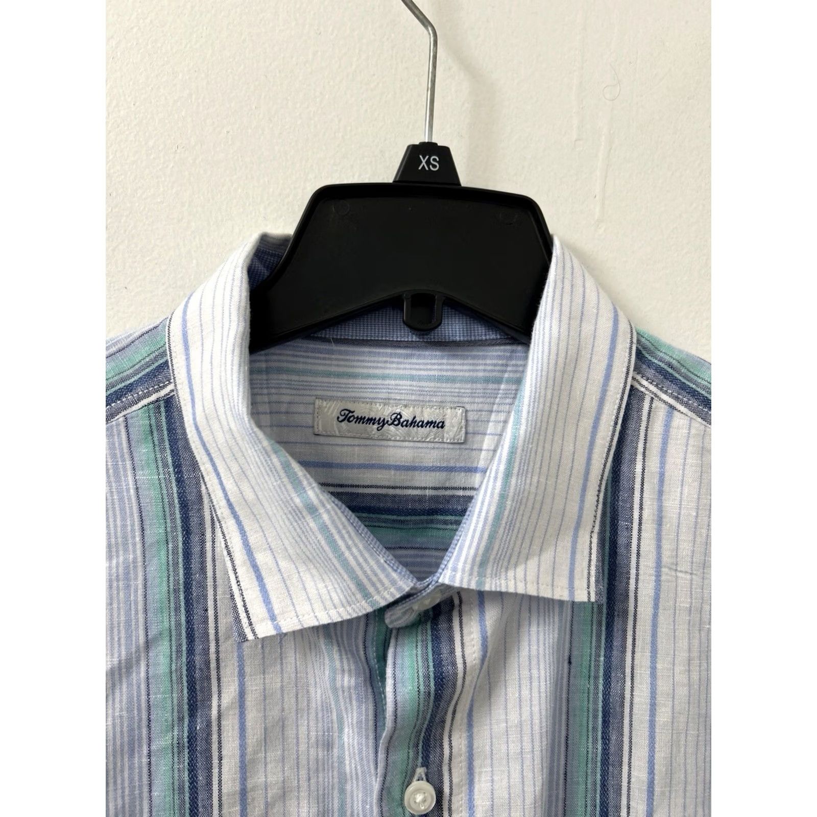 Tommy Bahama Tommy Bahama Shirt Mens Large White Blue Striped Linen Blend Button Down L/S Size US L / EU 52-54 / 3 - 5 Thumbnail