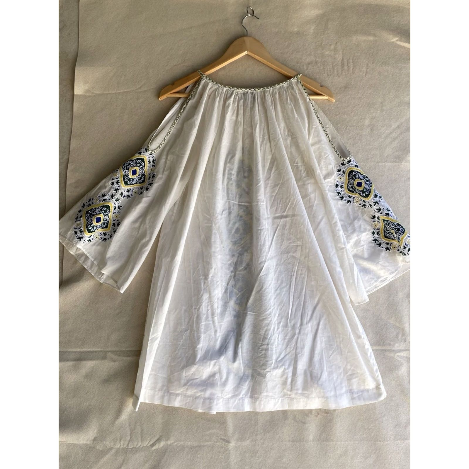 Vintage Pia Pauro White Top Women S Open Shoulders Embroidered Cotton Blouse Size S / US 4 / IT 40 - 2 Thumbnail