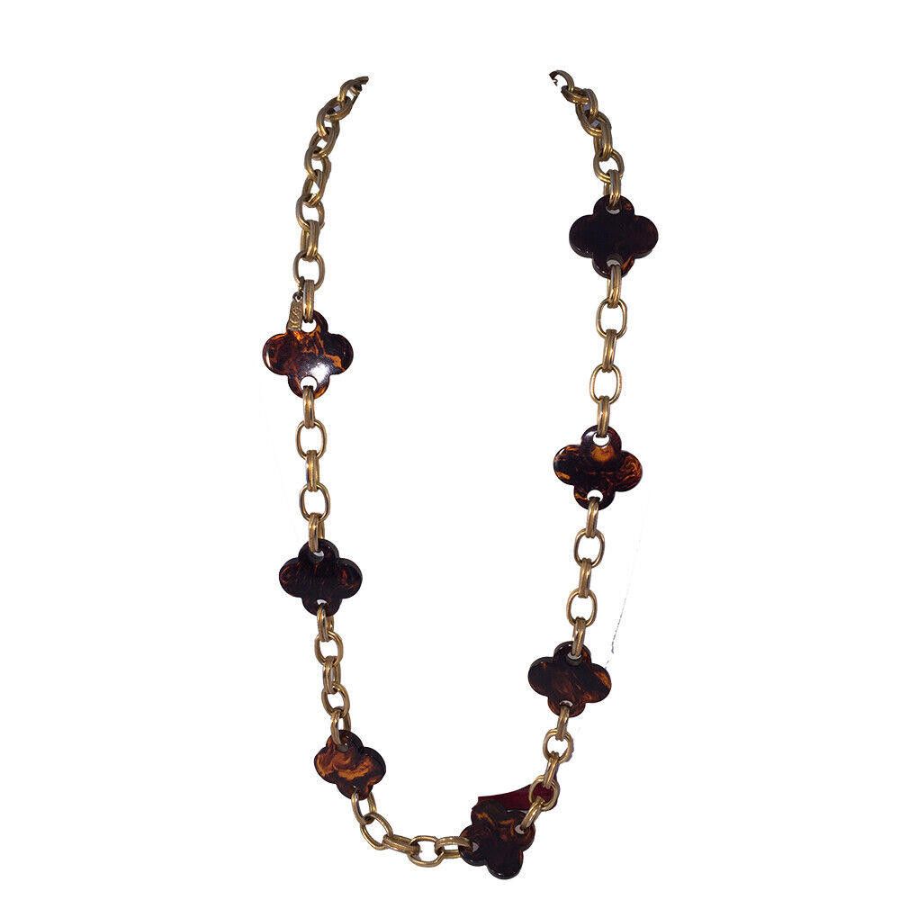 Yves Saint Laurent Saint Laurent Simulate Tortoise Shell Lucite Clover Necklace Size ONE SIZE - 2 Thumbnail