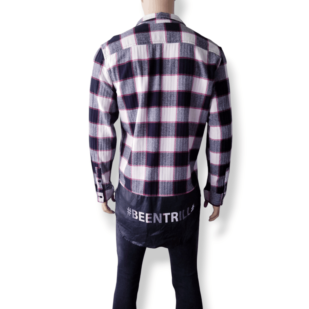 Been Trill Been Trill Black & White Plaid Flannel Long Line Logo Shirt Size US XL / EU 56 / 4 - 6 Thumbnail