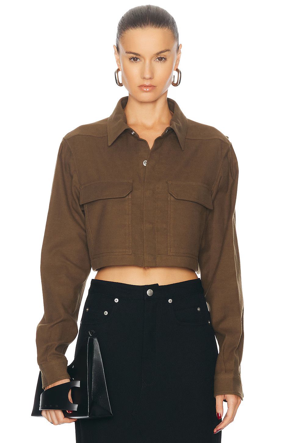 Rick Owens o1y0126 Solid Color Shirt in Brown Size XS / US 0-2 / IT 36-38 - 1 Thumbnail