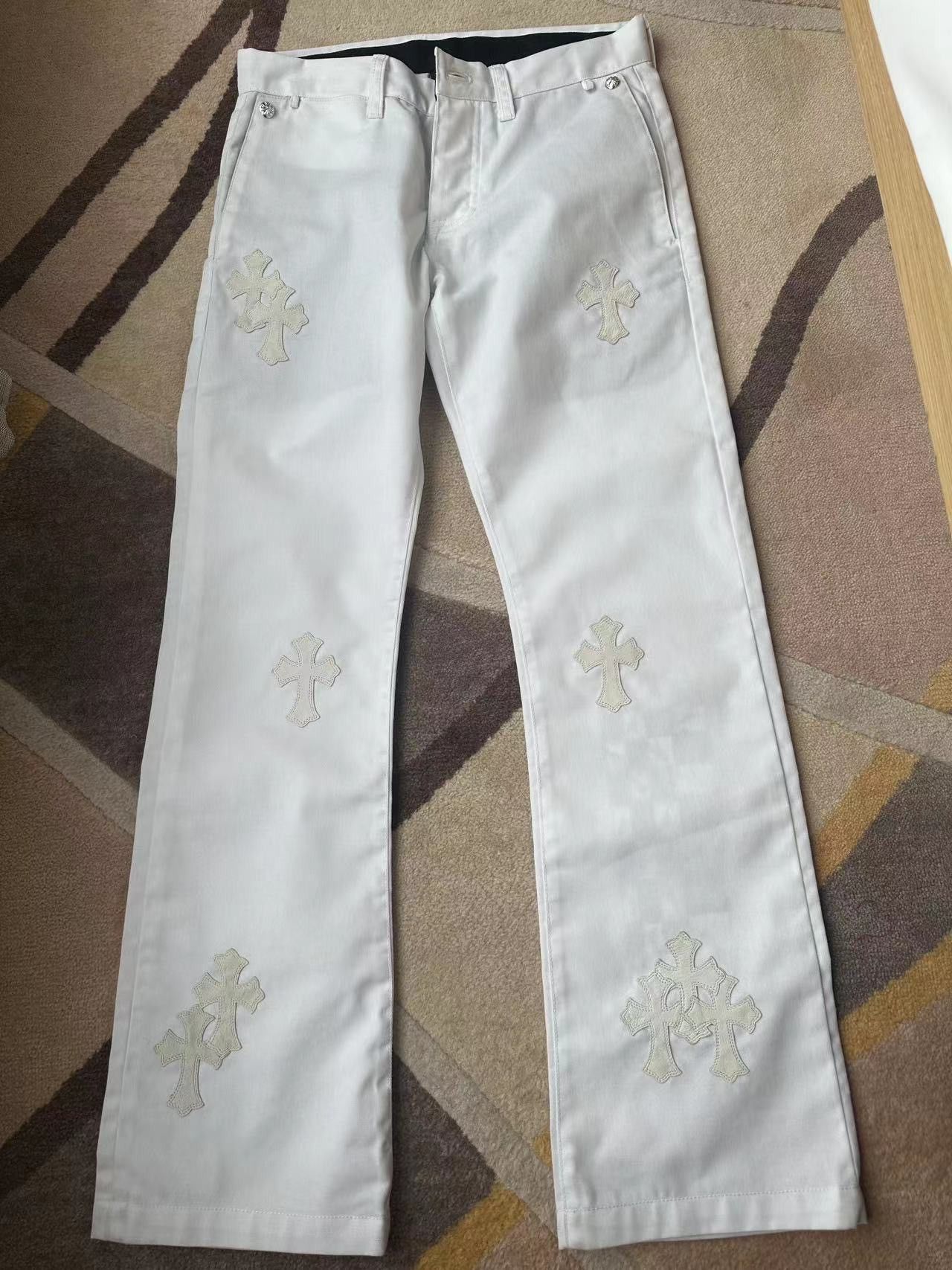 image of Chrome Hearts Mattyboy Patch Denim Jeans in White, Men's (Size 30)