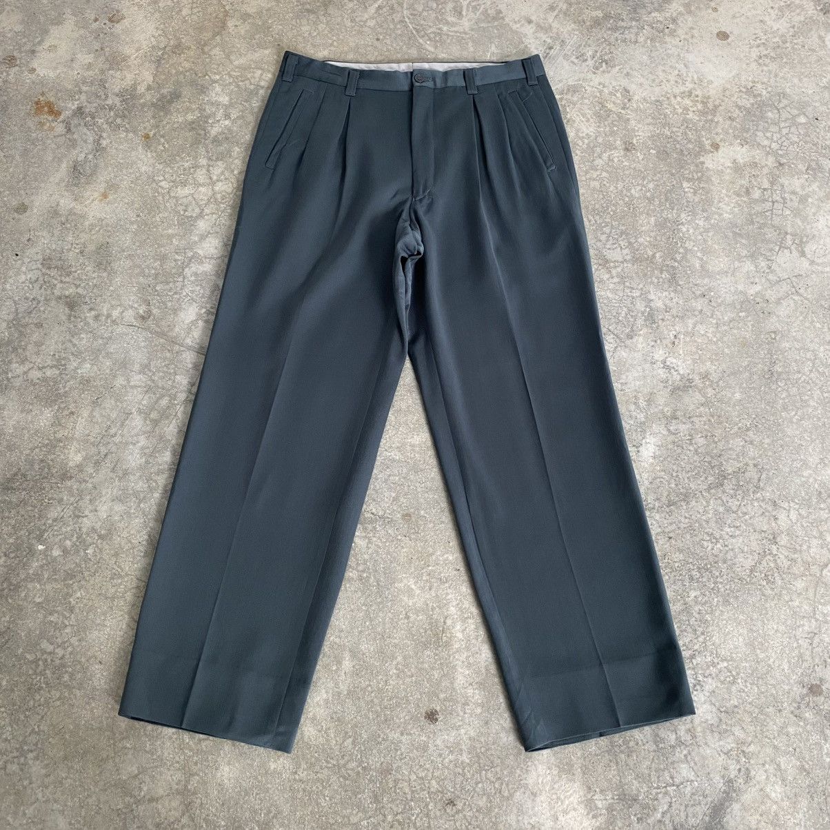Christian Dior Monsieur 90’s CD Wool Gabardine Pleated Wide Trouser Pants Size US 33 - 2 Thumbnail