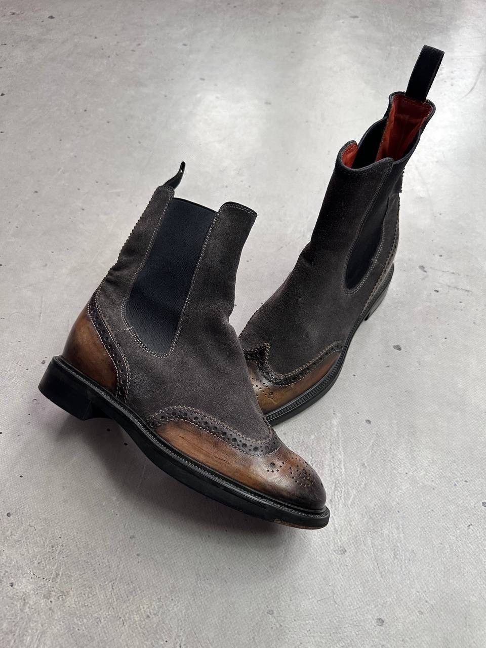 Santoni Santoni Brown Suede & Leather Brogue Chelsea Boots Size 36 Size US 6 / IT 36 - 1 Thumbnail
