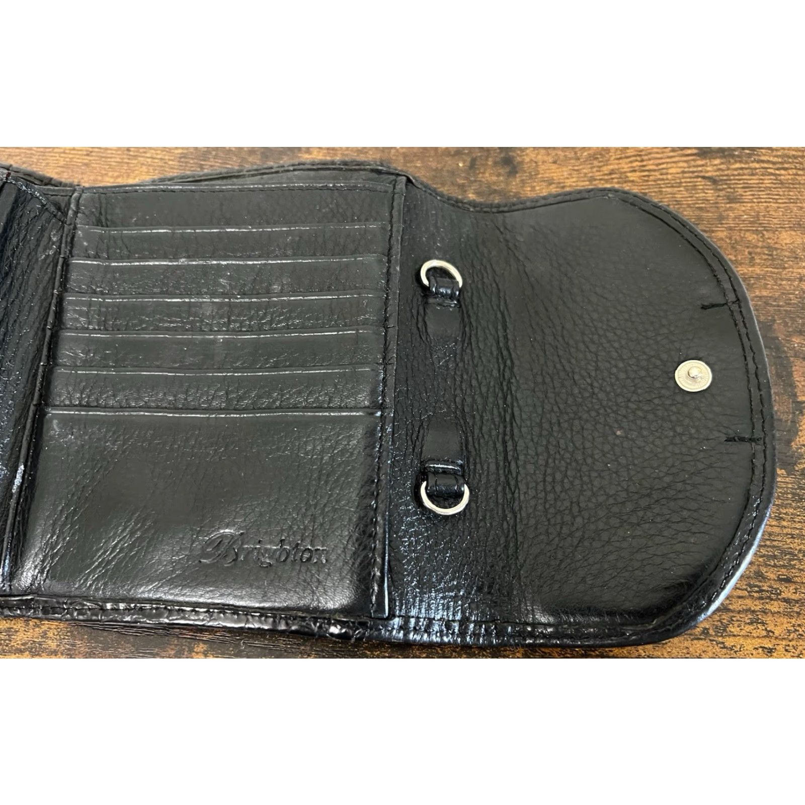 Brighton Brighton Wallet Bi-Fold Leather Black Womens Silver Credit Card Folding Croc Leather Bifold 5.5” x 4.5” Good Condition Size ONE SIZE - 6 Thumbnail