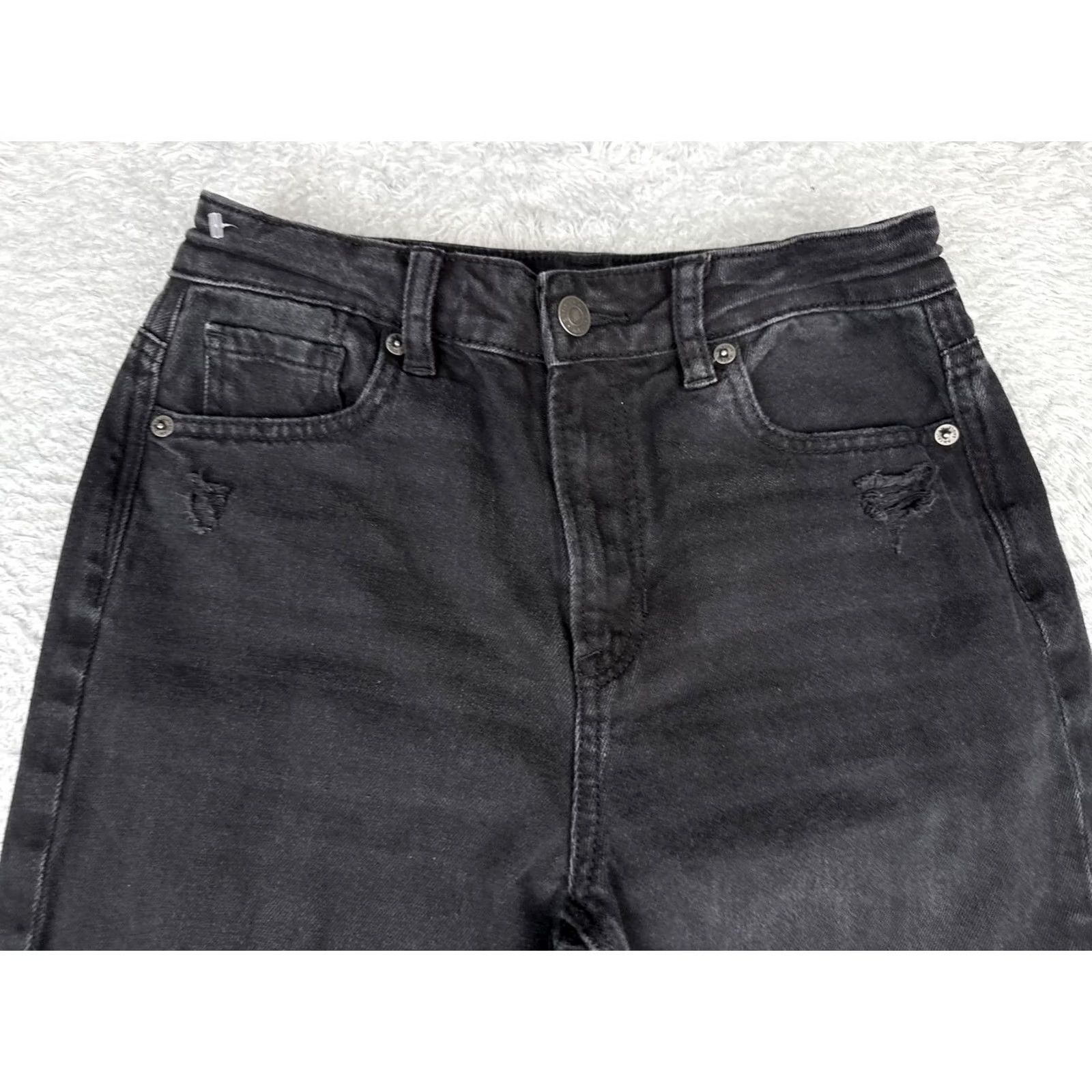 American Eagle Outfitters VINTAGE American Eagle Jeans Women 0 S Black Charcoal High Rise Distressed Denim 24x25 Size 25" / US 0 / IT 36 - 4 Thumbnail