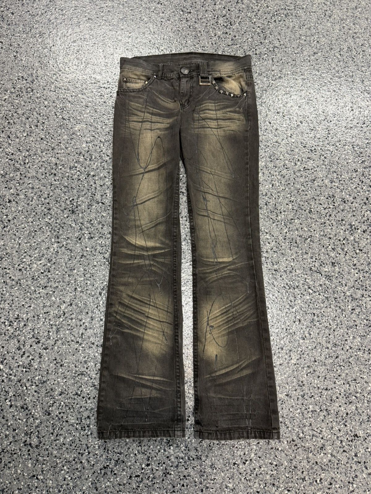 パンツ 00s xfrm whiskering flared denim Y2K Xfrm Jeans | Grailed