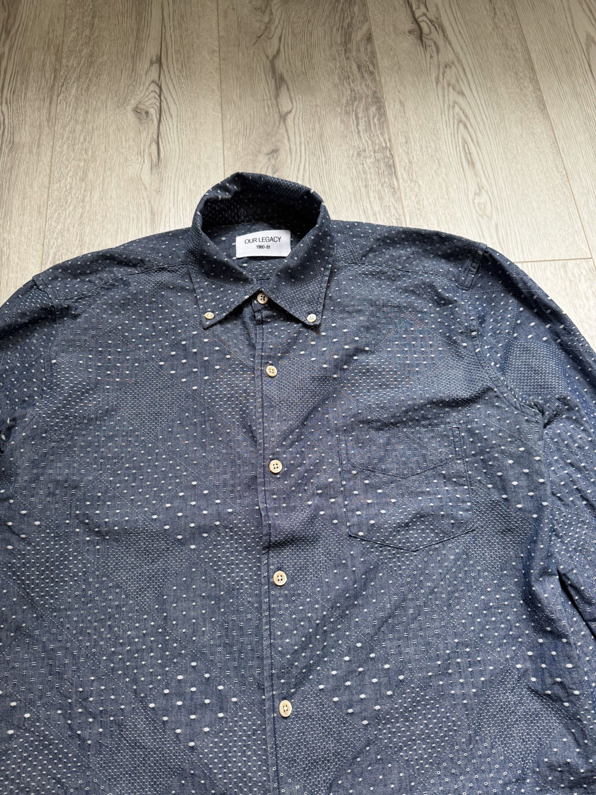 Our Legacy Japanese Cotton Polka Dot Jacquard Indigo Blue Shirt Size US M / EU 48-50 / 2 - 2 Thumbnail