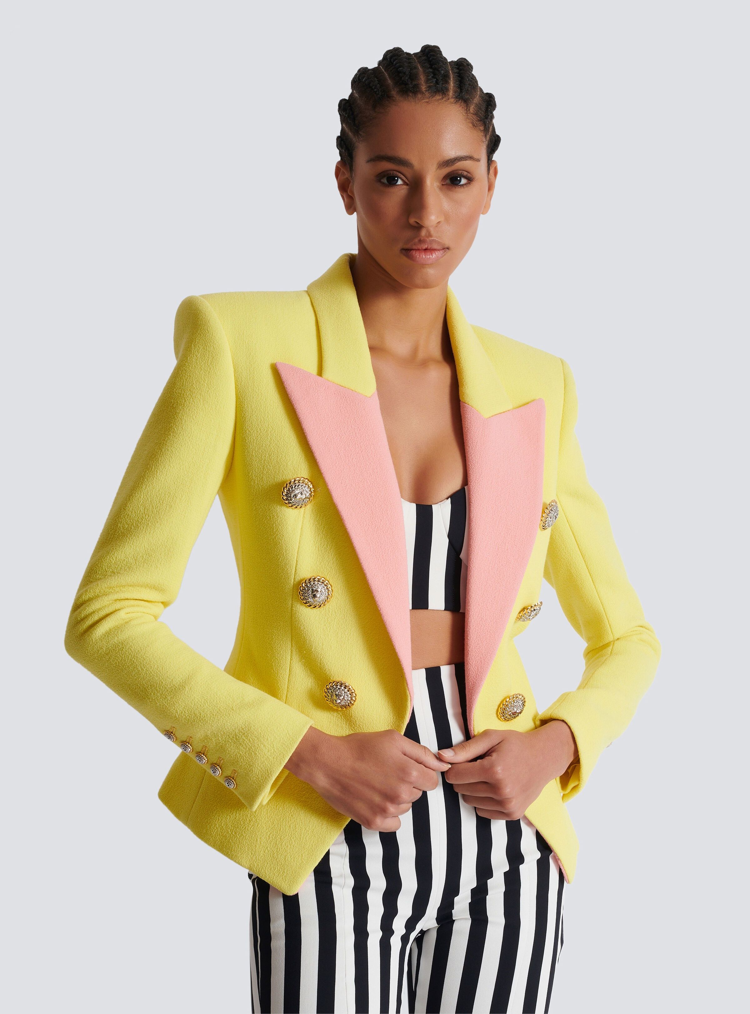 Balmain o1s1wg110825 Peak Lapel Two Tone Blazer in Yellow Size S / US 4 / IT 40 - 8 Thumbnail