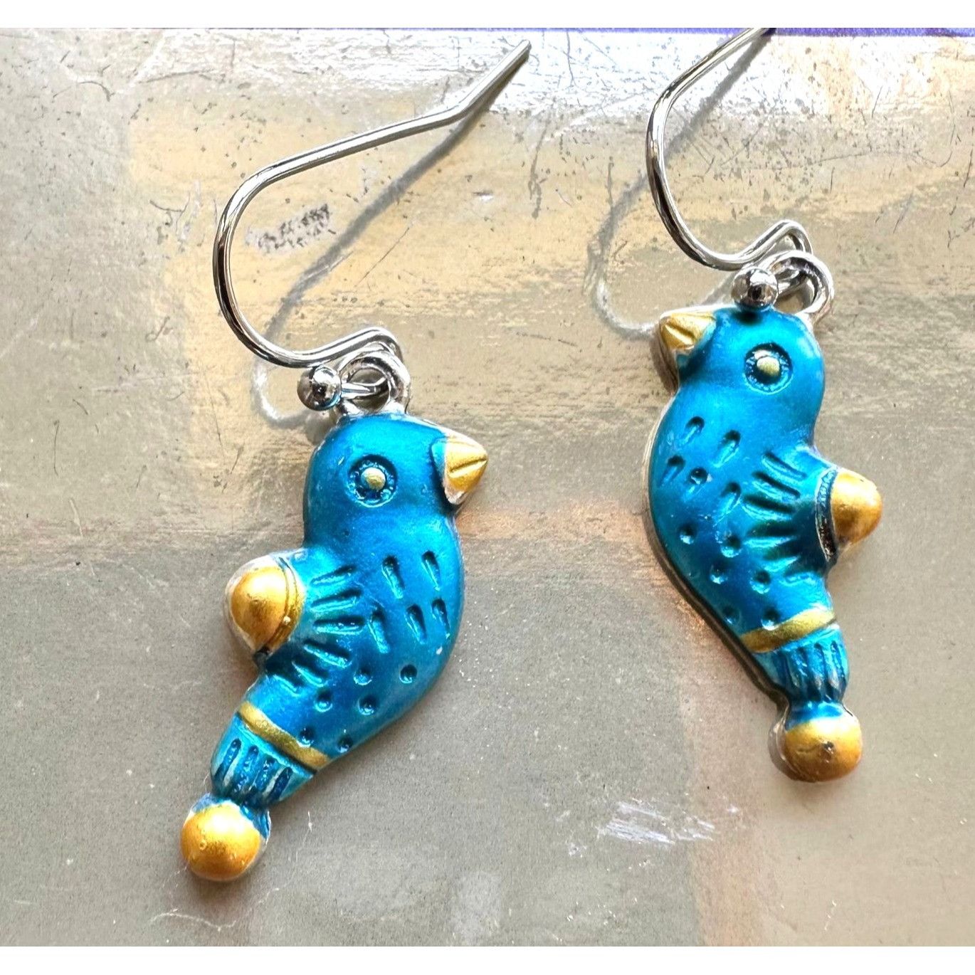 Handmade Bluebird Earrings New Painted Metal Dangle Hooks Bird Watche Size ONE SIZE - 2 Thumbnail