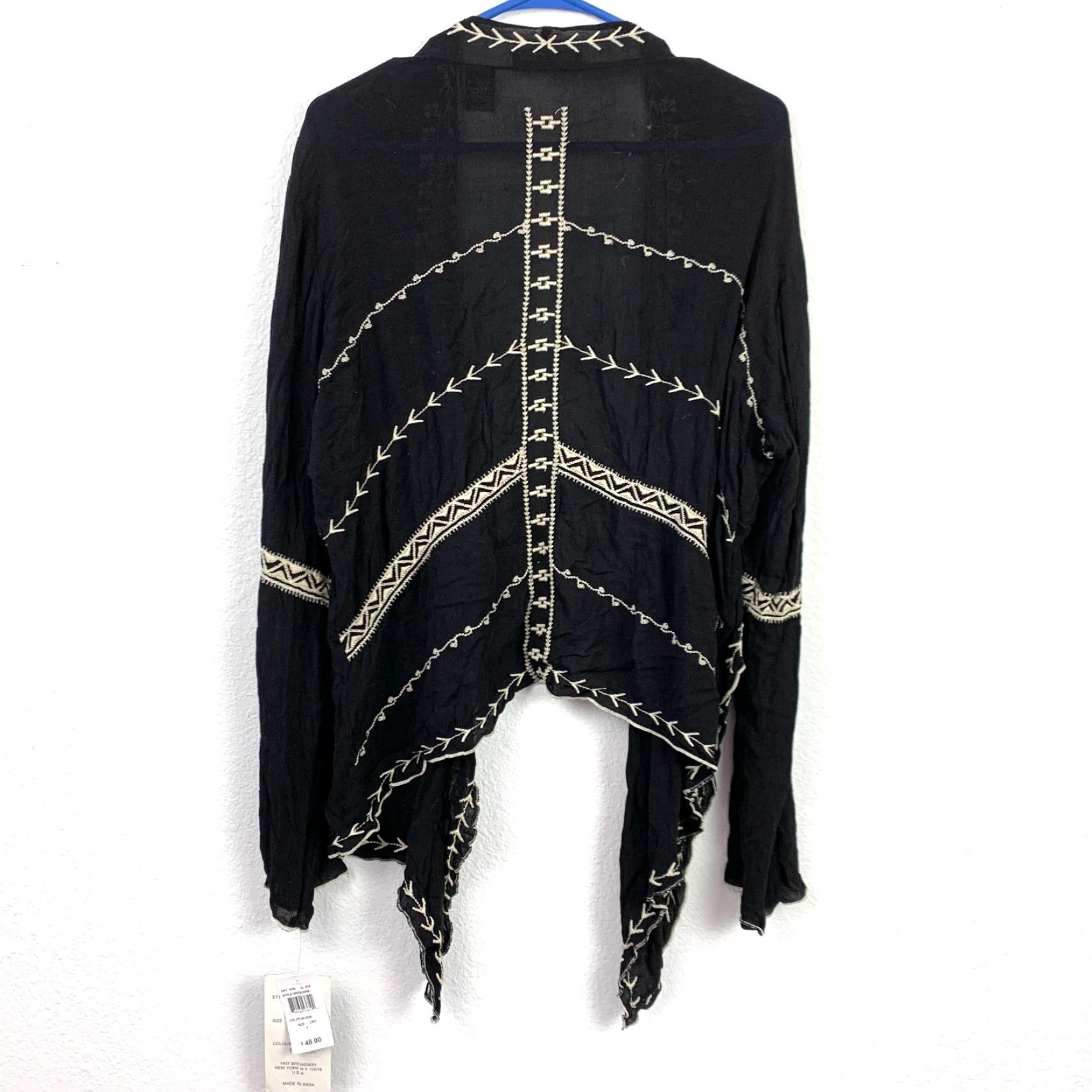 Vintage VINTAGE New Direction Cardigan Embroidered Black Open Front Flyaway Hi Lo Large NWT Size L / US 10 / IT 46 - 4 Thumbnail