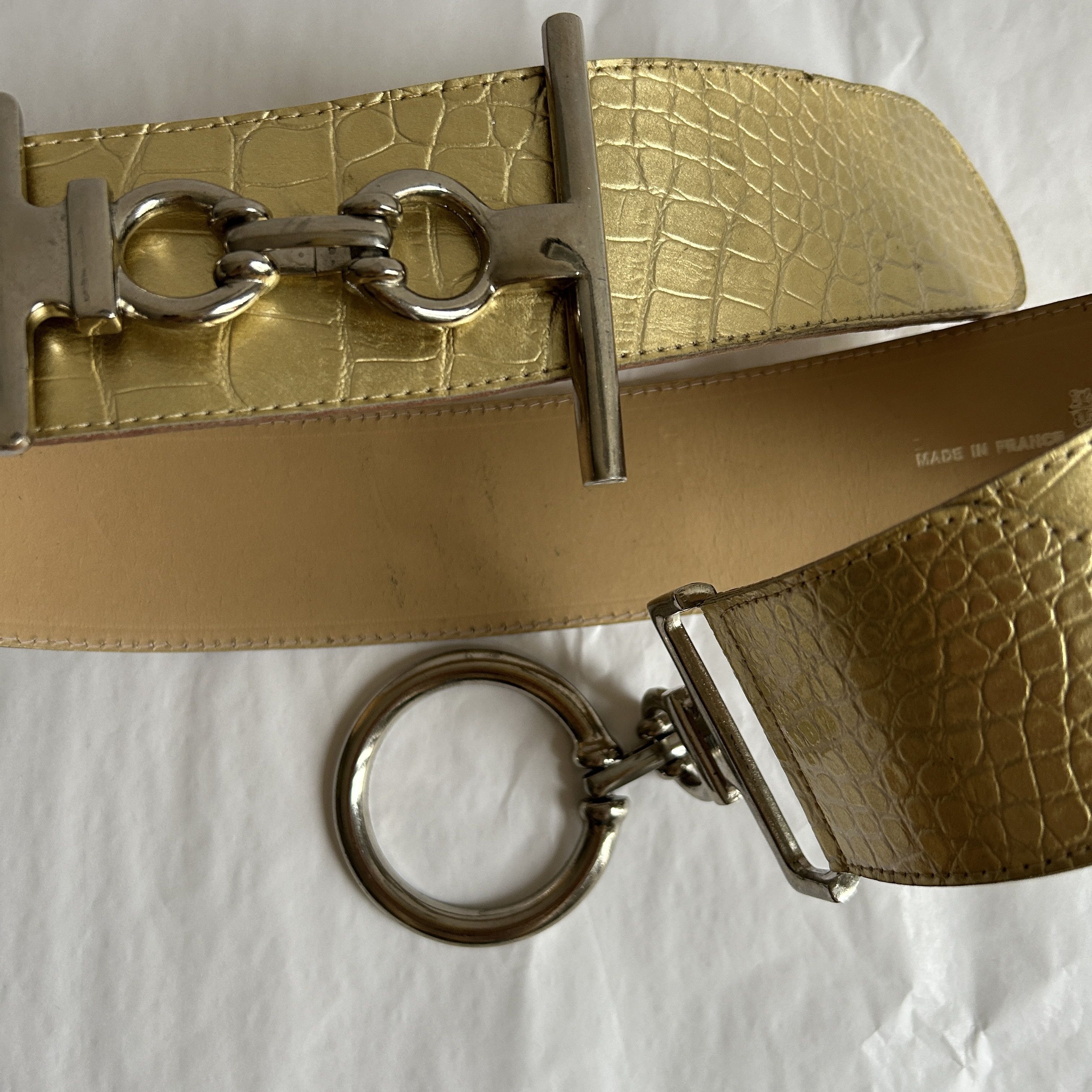 Vintage Vintage Gold Space Age low waist leather wide belt Size ONE SIZE - 11 Thumbnail
