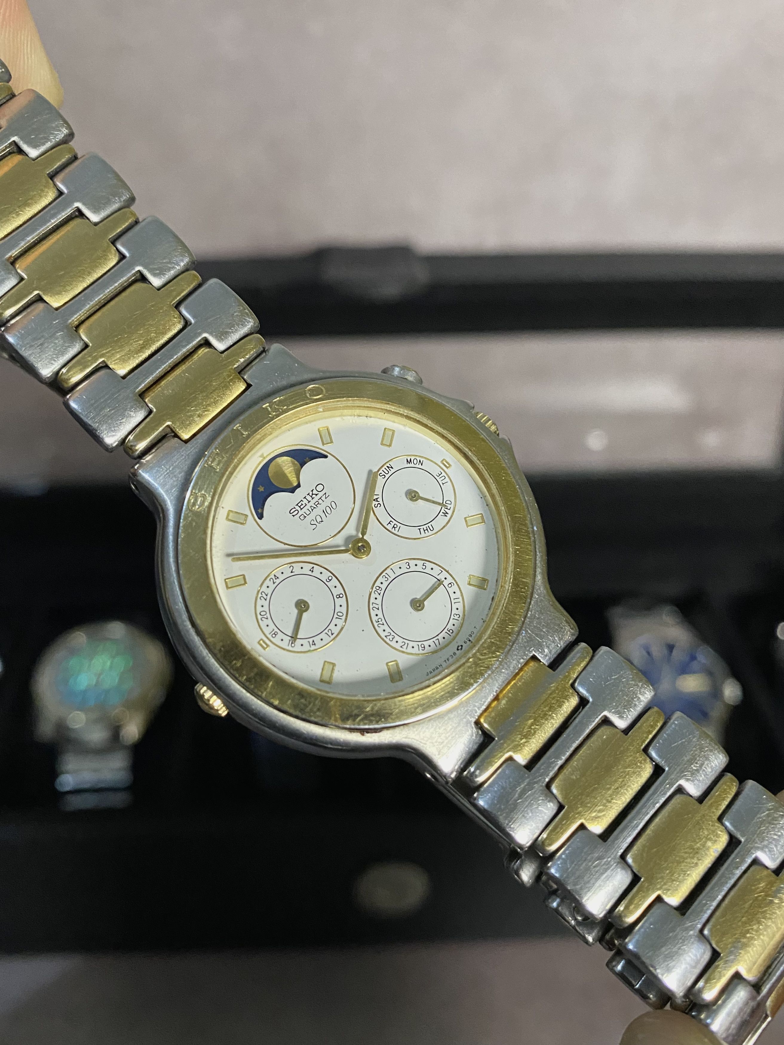 Seiko × Vintage 💥 Vtg 80's Seiko Twotone Triple Calendar Moon Phase Size ONE SIZE - 2 Thumbnail