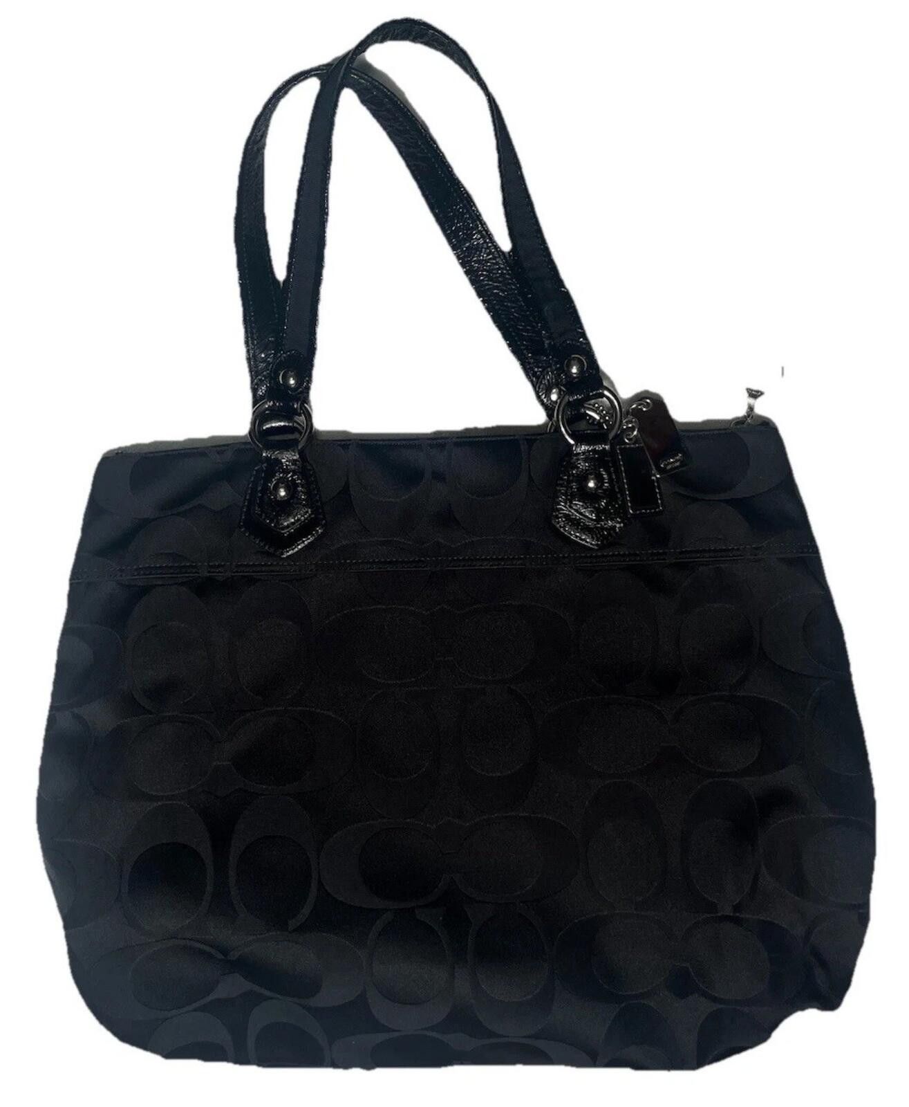 Coach Y2K 18351 Poppy Glam Signature Black Sateen Large Tote