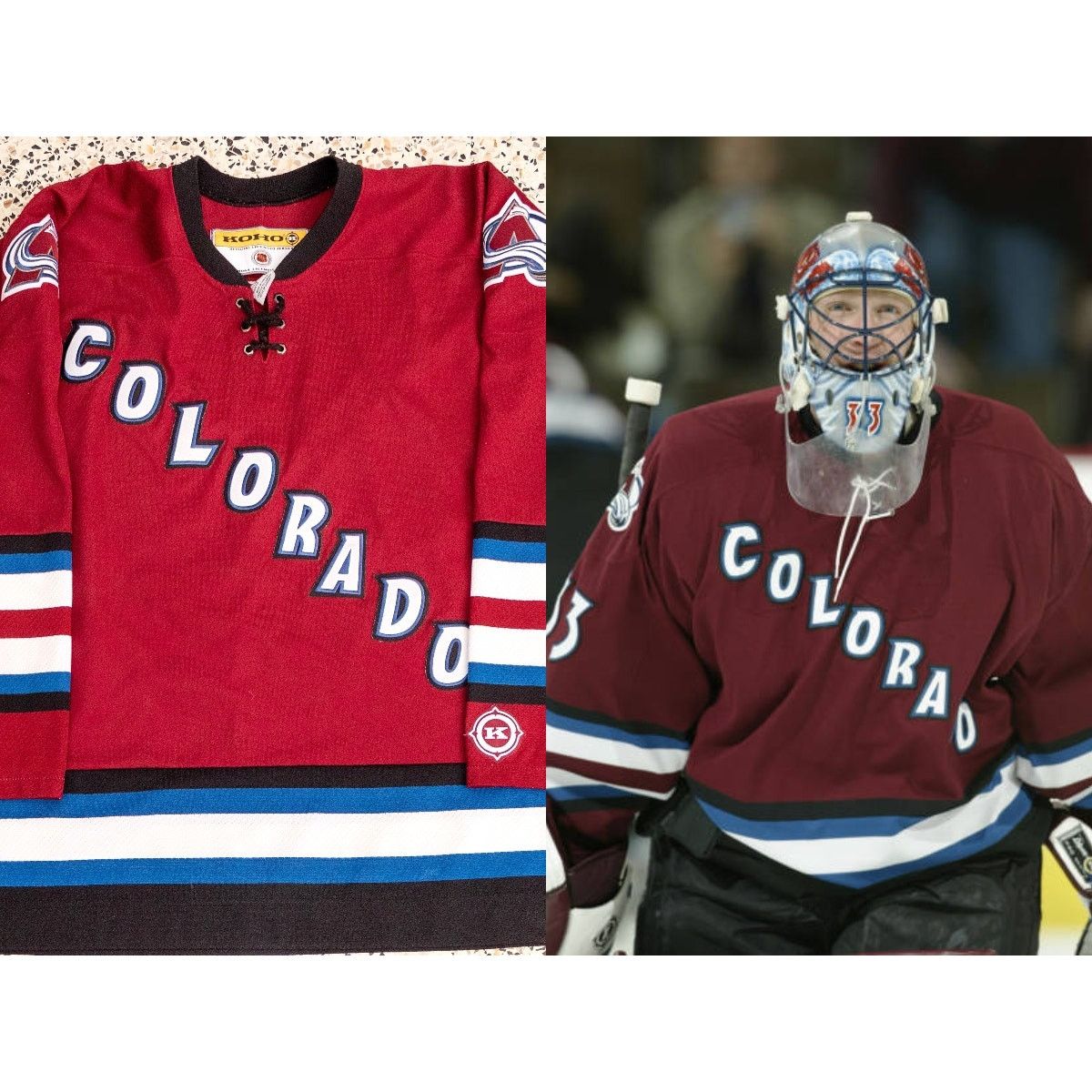 VINTAGE KOHO COLORADO AVALANCHE NHL shops AIR KNIT JERSEY MADE IN CANADA L