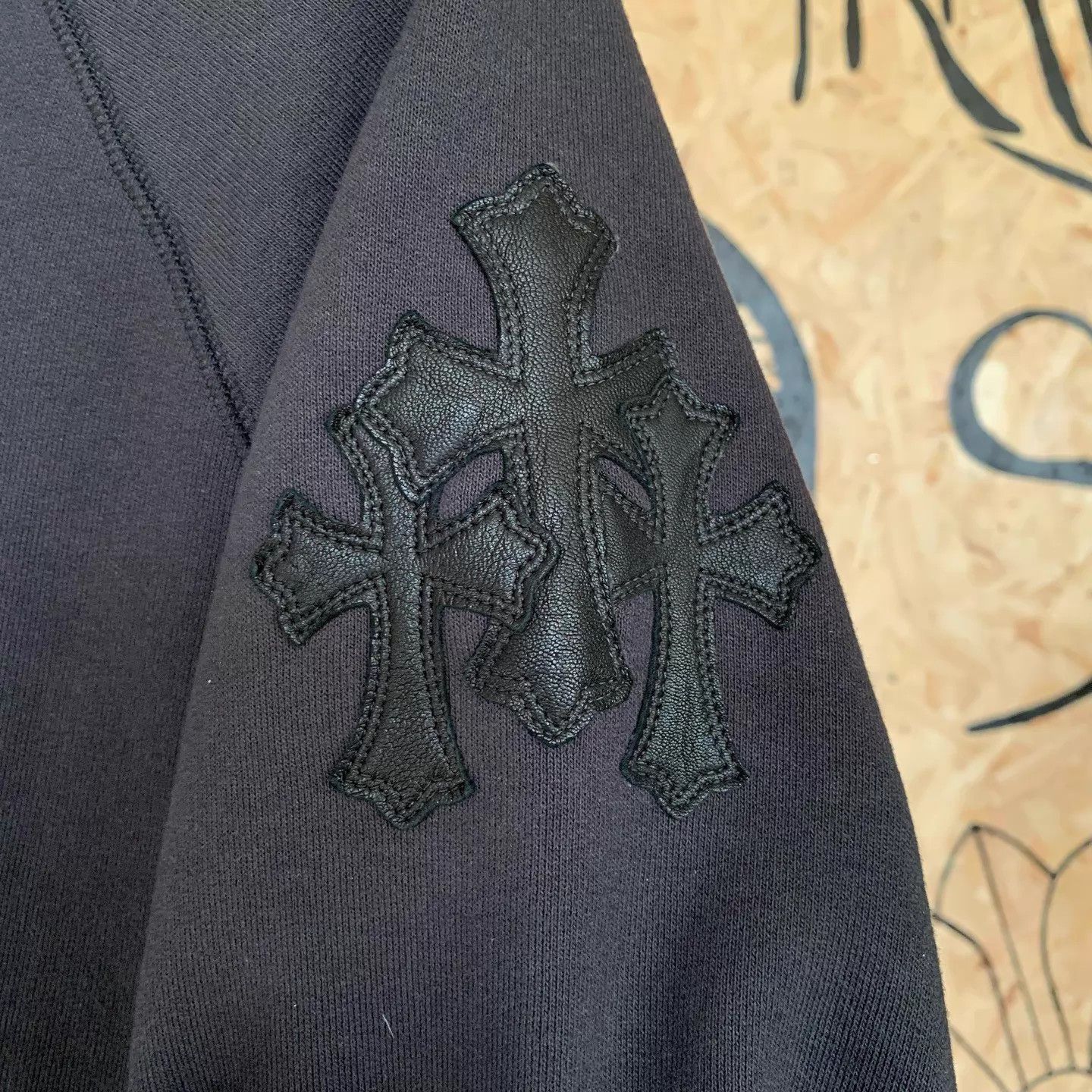 Chrome Hearts Chrome Hearts Black Cross Leather Patch Hoodie Size US L / EU 52-54 / 3 - 5 Thumbnail