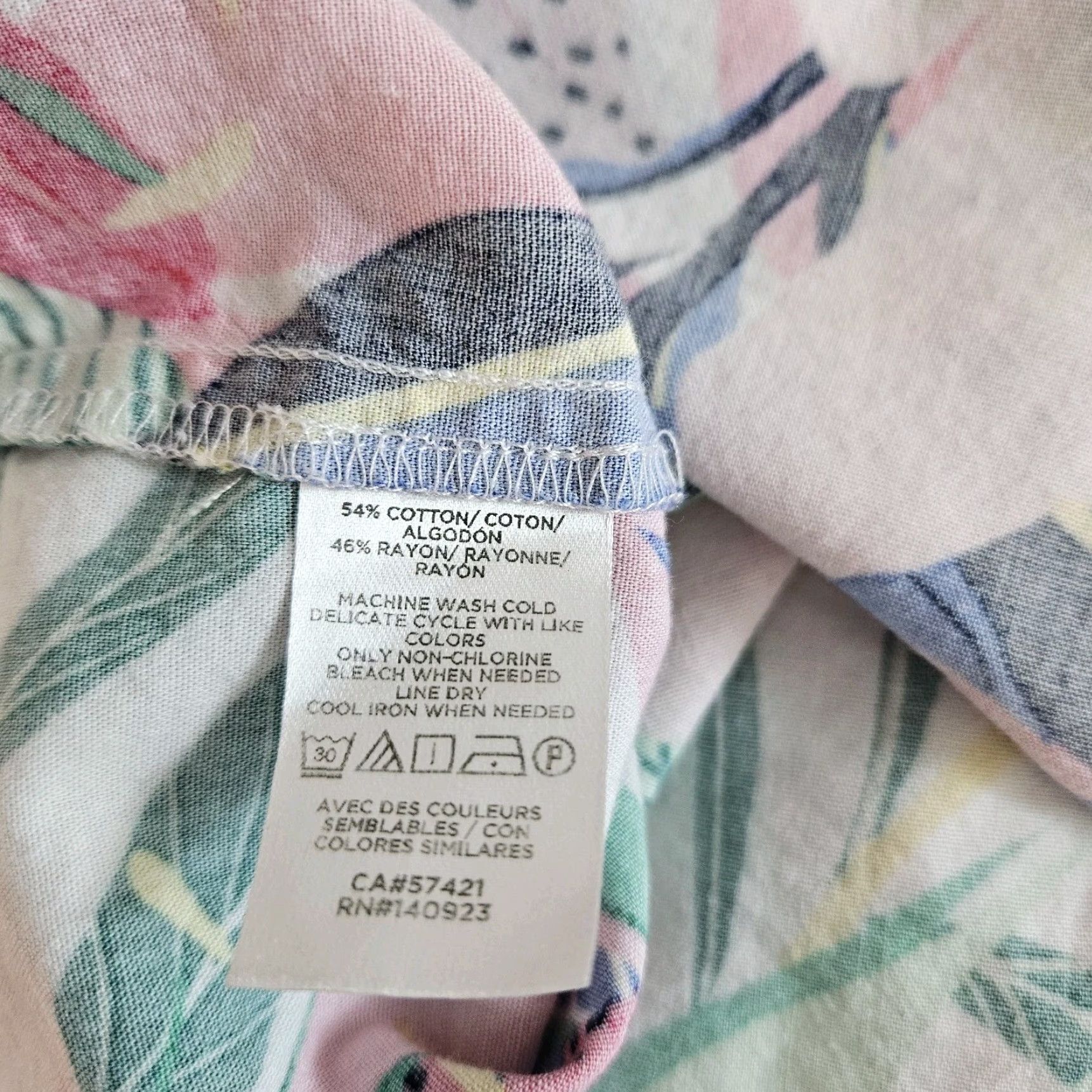 Loft Ann Taylor LOFT Womens Top Sz Large Blue Pink Floral Scoop Neck Cotton Rayon Blouse Shirt Multicolor L Womens Size L / US 10 / IT 46 - 4 Thumbnail