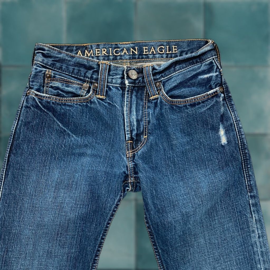 American Eagle Outfitters American Eagle Outfitters Jeans Mens 26x28 Straight Leg Dark Wash Blue Denim Distressed Regular Rise Low 8-10in 5-Pocket Denim Size US 26 / EU 42 - 1 Thumbnail