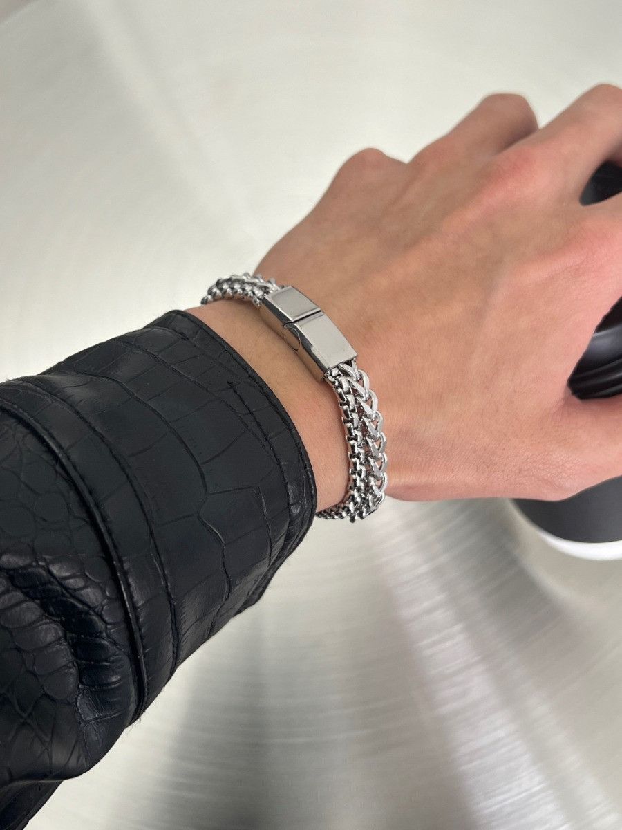 Jewelry × Vintage Double titanium steel stylish silver bracelet for men Size ONE SIZE - 2 Thumbnail