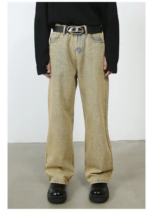 Japanese Brand Vintage simple washed distressed yellow mud straight jeans Size US 32 / EU 48 - 7 Thumbnail