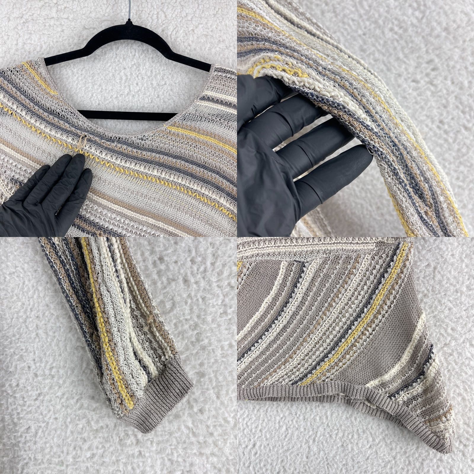 NIC+ZOE Nic + Zoe Shirt Womens Large Beige Stripe Open Knit Pullover 3/4 Sleeve Casual Size L / US 10 / IT 46 - 9 Thumbnail