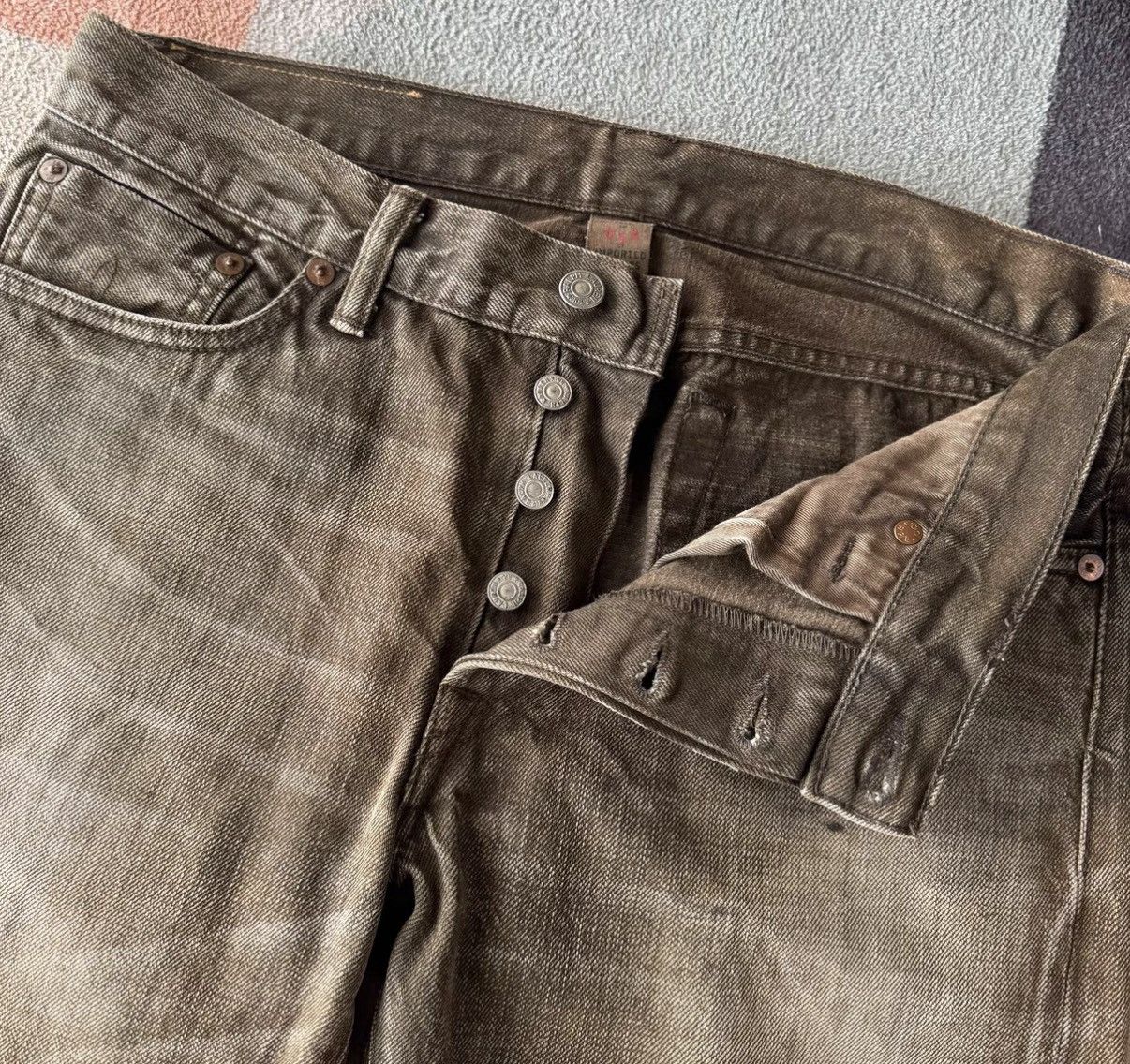 RRL Ralph Lauren RRL Ralph Lauren Double RL Brown Oil Stain Jeans K22 Size US 30 / EU 46 - 3 Thumbnail