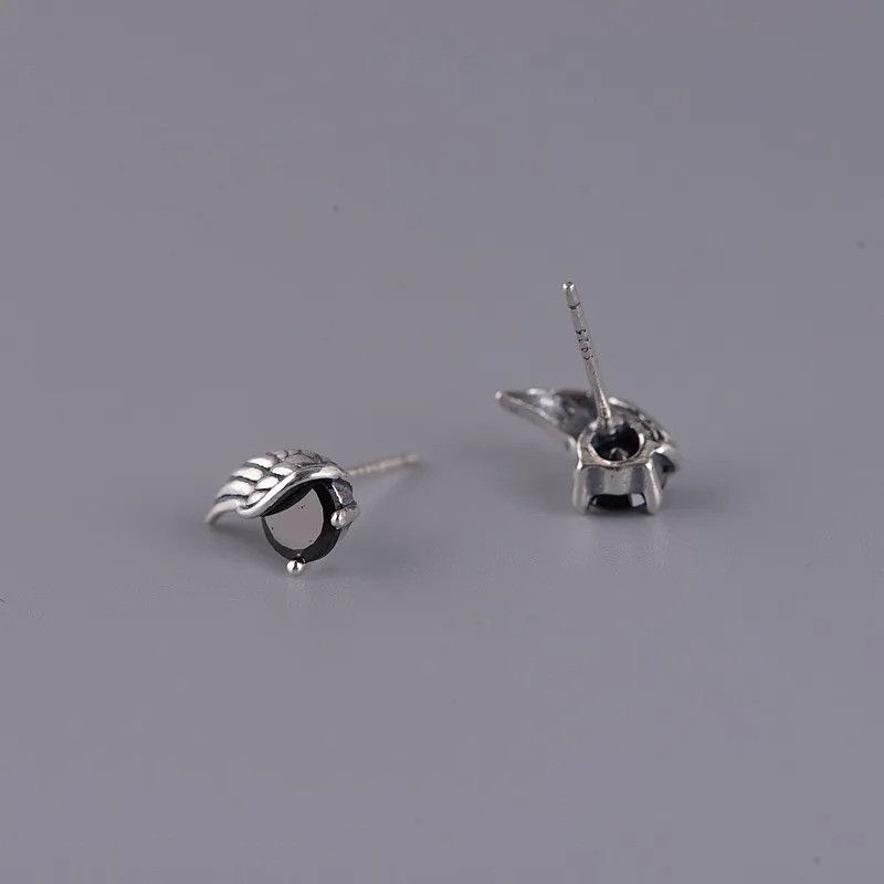 Jewelry Feather Black Zircon Stud Earring 925 Sterling Silver Gift Size ONE SIZE - 2 Thumbnail